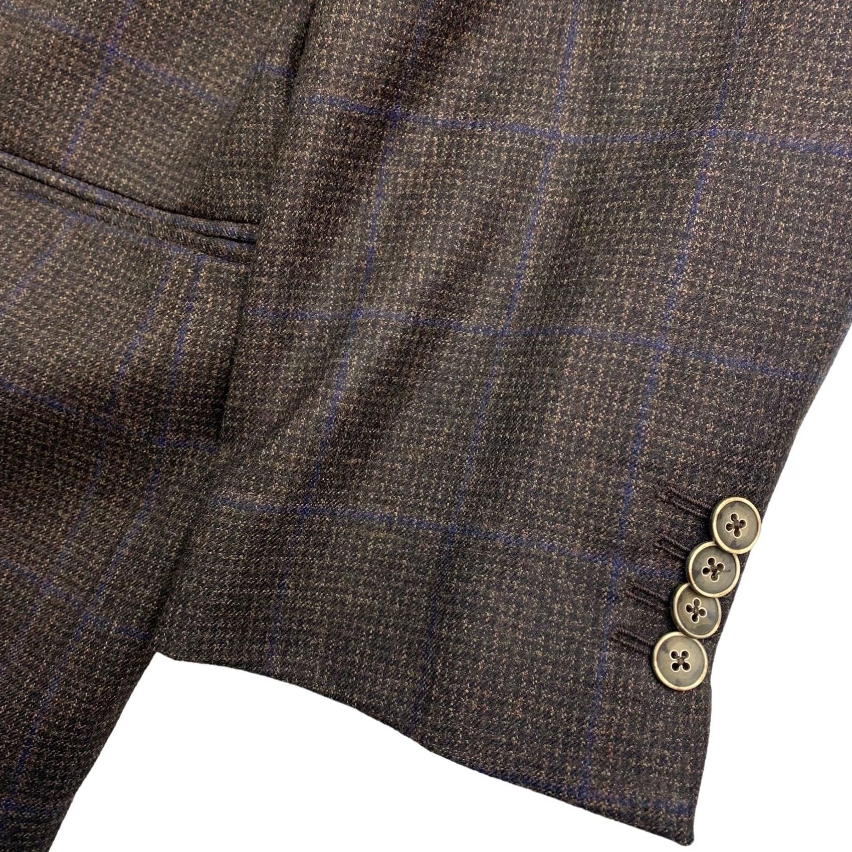 Vintage G. Manzoni Blazer Men's 44 Regular Brown Blue Plaid 100% Wool Italy Two-Button Jacket Coat Shirt Category: Blazer Size 44R - 3 Thumbnail