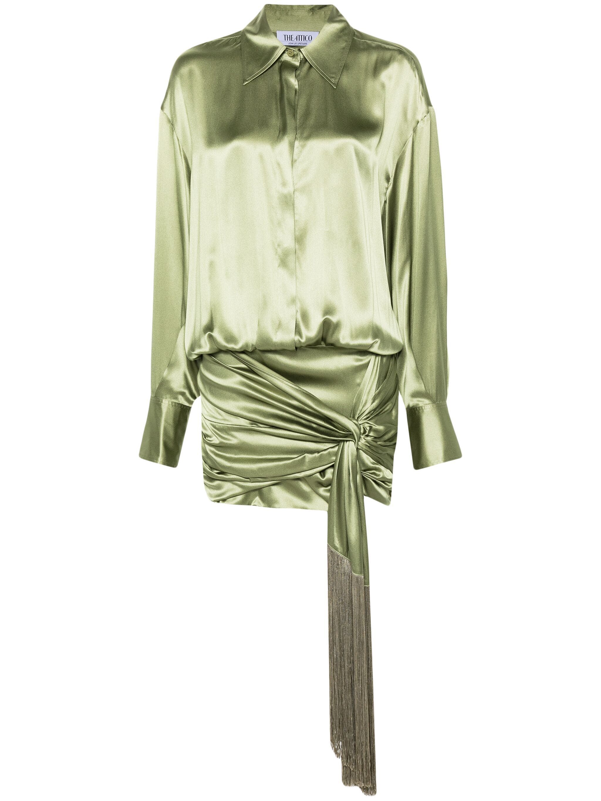 The Attico o1s22i1n1024 Silk Satin Mini Dress in Green Size M / US 6-8 / IT 42-44 - 1 Thumbnail