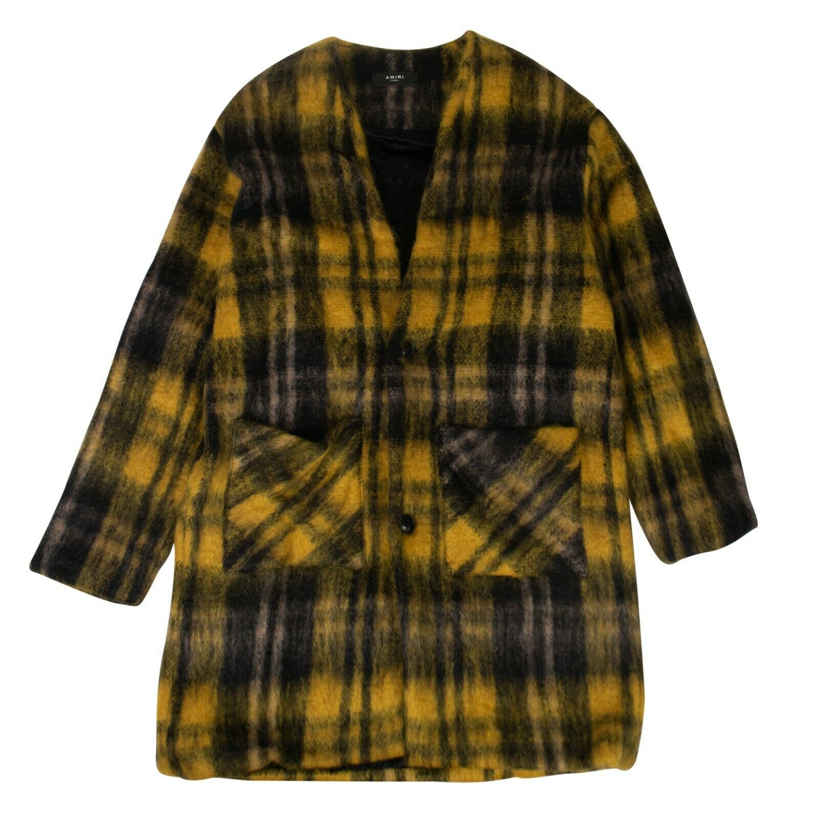 image of Amiri Black And Yellow Plaid Mohair Blend Cardigan Coat Size Xs, Men's