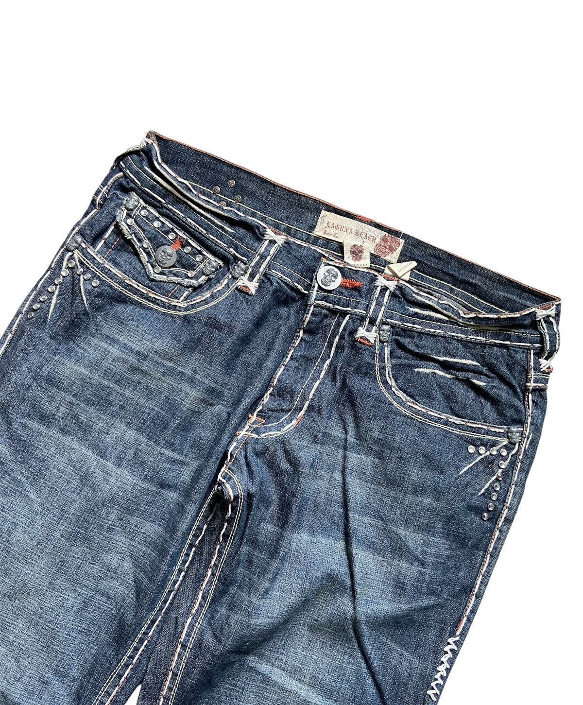 If Six Was Nine Vintage Laguna Beach Gemstone Flare Denim Pants Size US 38 / EU 54 - 4 Thumbnail