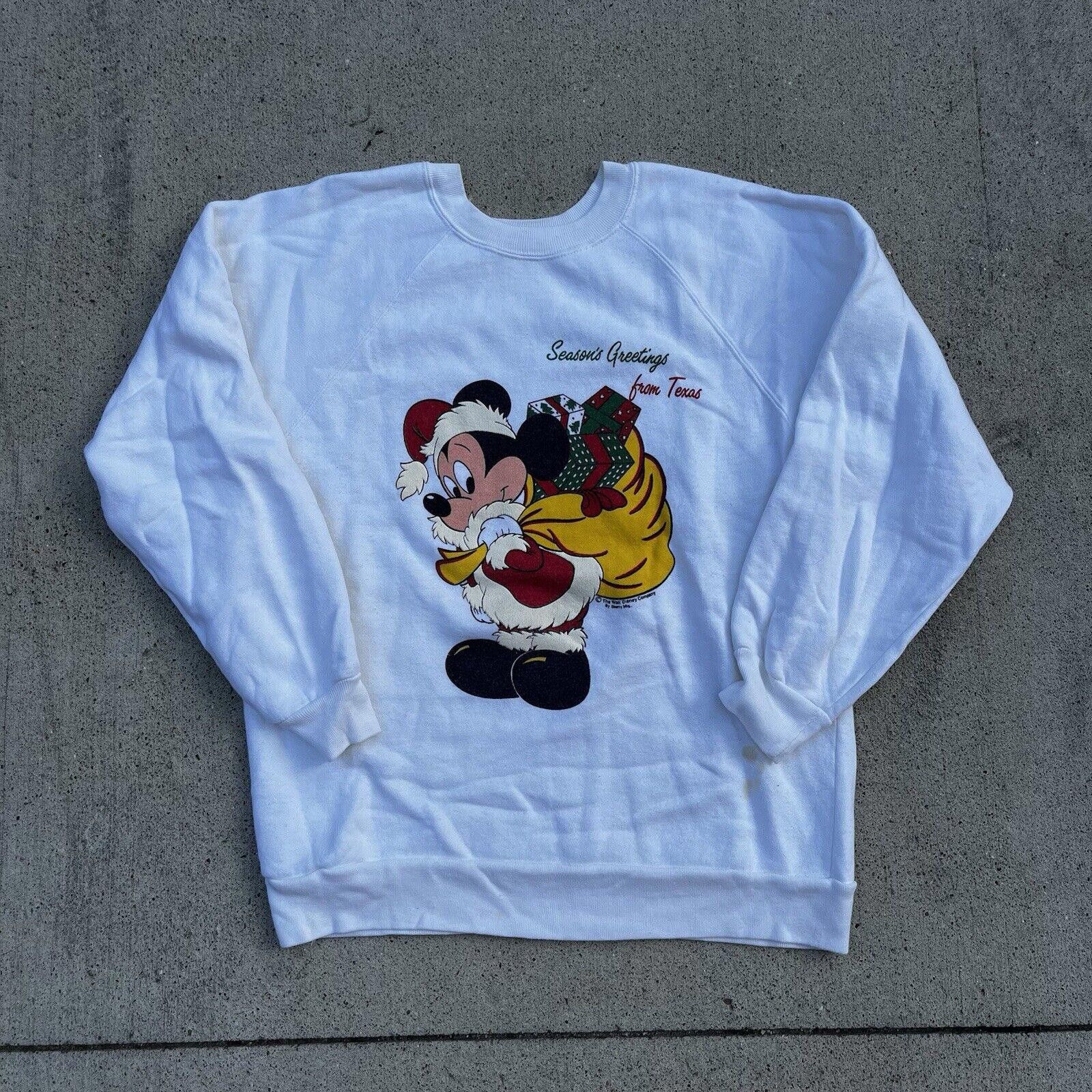 Mickey Mouse Vtg 80s Disney Mickey-Mouse Texas Crewneck White Medium Size US 32 / EU 48 - 1 Thumbnail
