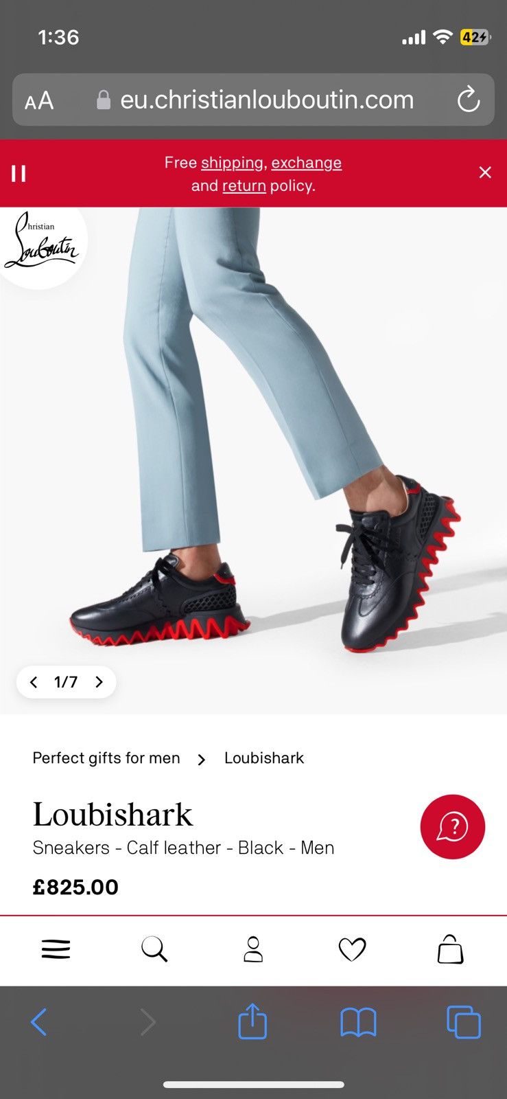 Christian Louboutin Loubishark Sneakers Calf Leather Worn Once Mens CL Paris Size US 9.5 / EU 42-43 - 1 Thumbnail