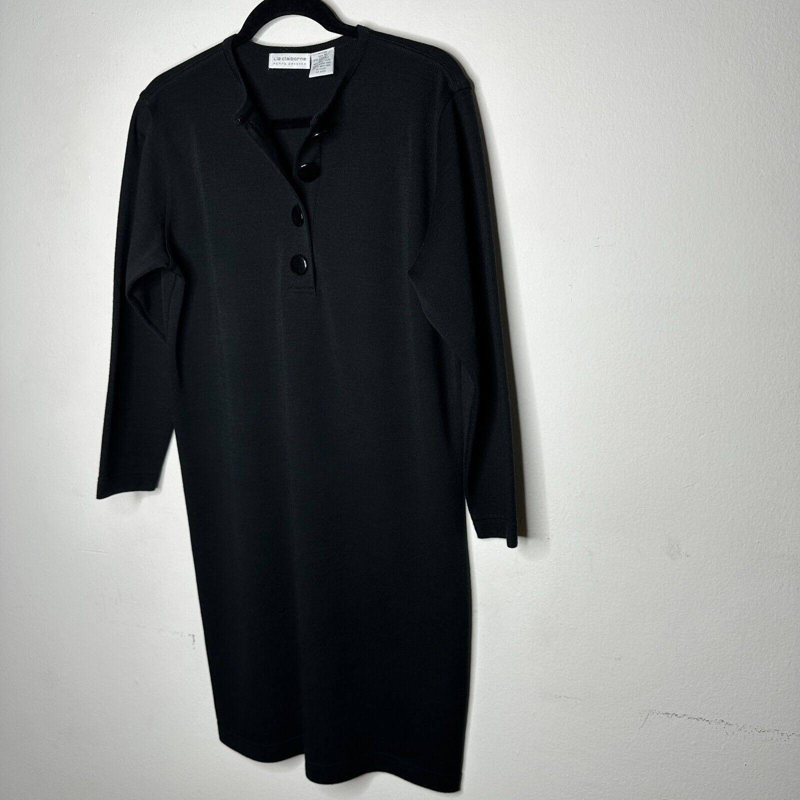 Other Liz Claiborne Black Henley V-Style 3/4 Sleeve Wool Dress M Size M / US 6-8 / IT 42-44 - 3 Thumbnail