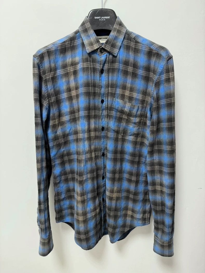 Saint Laurent Paris Blue and Black Plaid Button-Up Shirt-dmc Size US M / EU 48-50 / 2 - 1 Thumbnail