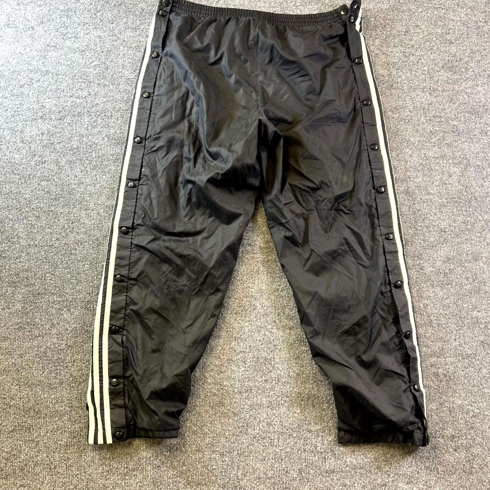 Adidas VINTAGE Adidas Track Pants Mens Large Black Side Snap Button Performance Size US 33 - 2 Thumbnail