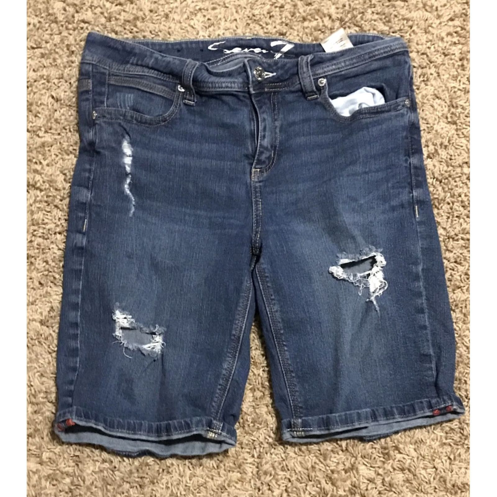 Vintage Seven Jeans Bermuda Shorts Women's Size 10 Blue Stretch Pockets Distressed Size 32" / US 10 / IT 46 - 2 Thumbnail