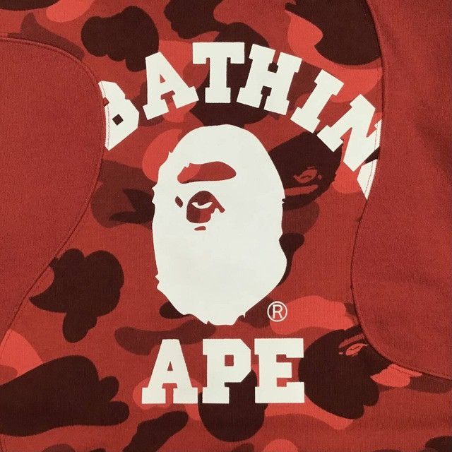 Bape BAPE Red camo Cutting college logo pullover hoodie APE Size US L / EU 52-54 / 3 - 3 Thumbnail