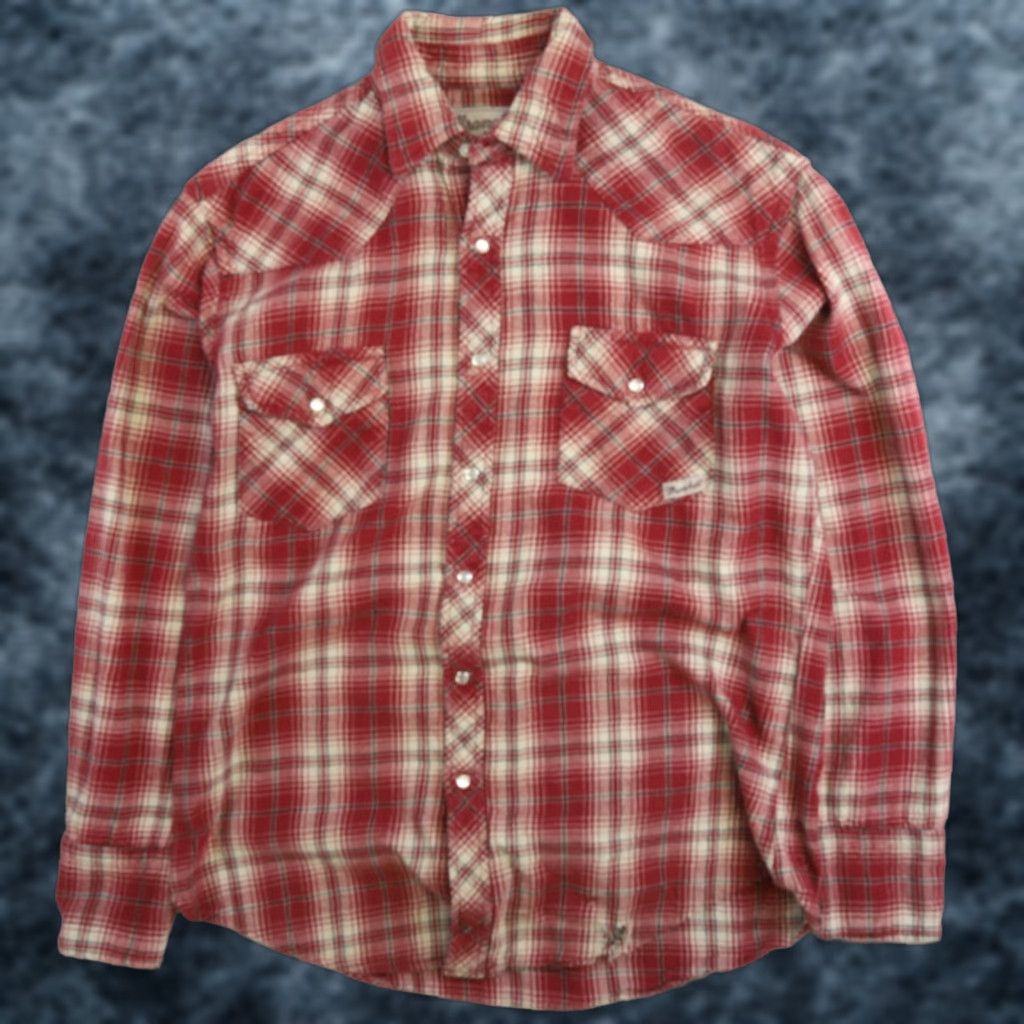Vintage Wrangler Wrancher Pearl Snap Shirt Size Medium Red Plaid