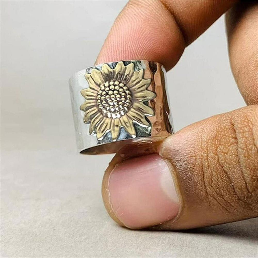Designer Vintage Carved Yellow Sunflower Silver Flower Ring - Size 7 Size ONE SIZE - 5 Thumbnail