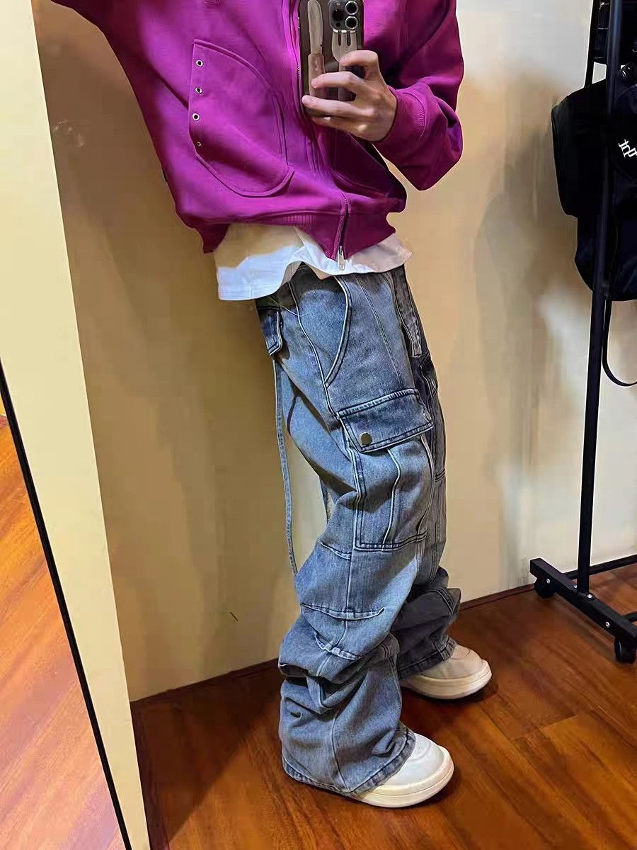 Japanese Brand × Jean Street Wash Distressed Heavy Duty Work Jeans Size US 33 - 1 Thumbnail