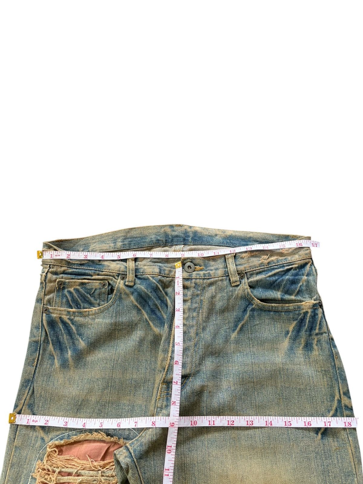 Kapital Vintage Japanese Brand Rusty Wash Distress Patch Loose Jeans Size 33" - 6 Thumbnail