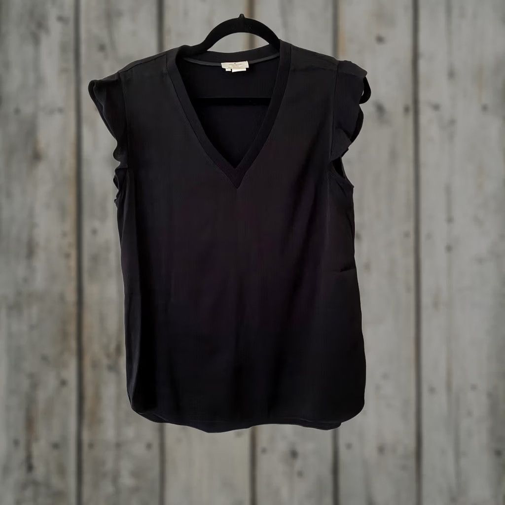 Vintage Kate Spade Blouse Shirt V-Neck Crepe Ruffle Sleeve Black Small Womens Size S / US 4 / IT 40 - 1 Thumbnail