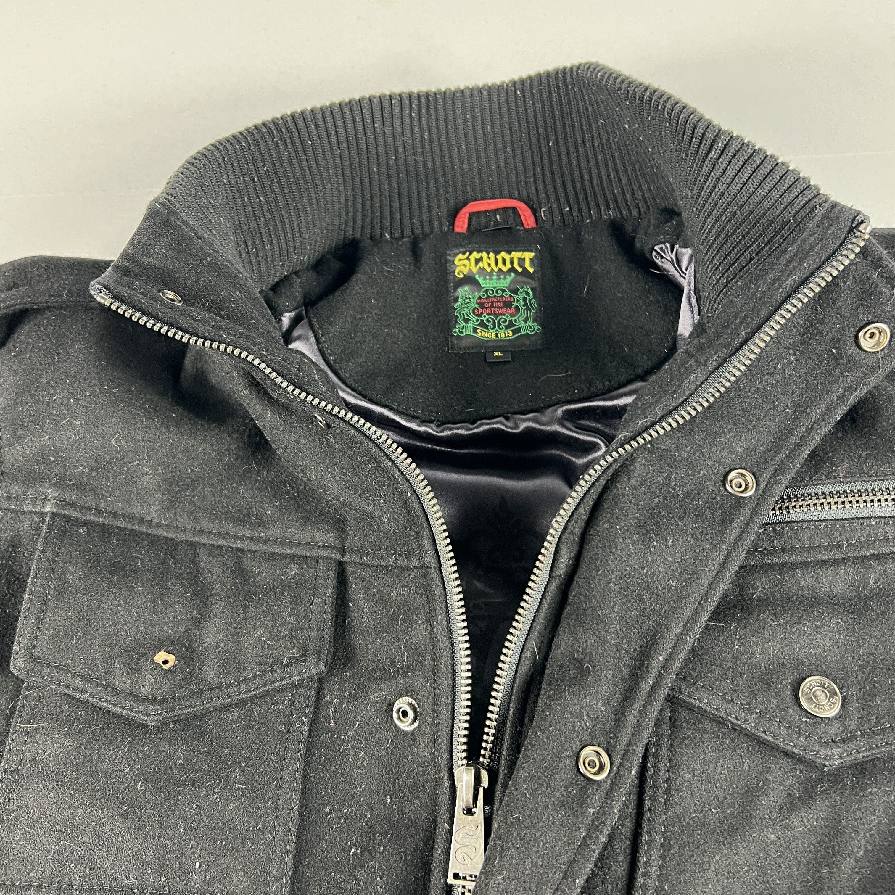 Schott Schott Jacket Black Faded Wool Blend Full Zip Bomber Pockets Size US XL / EU 56 / 4 - 12 Thumbnail