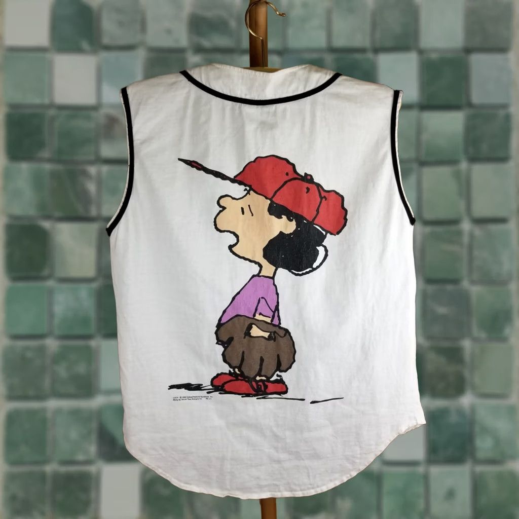 Peanuts VINTAGE 90' PEANUTS CARTOON BASEBALL JERSEY White Large Snoopy Charlie Brown USA Retro Mens Size US L / EU 52-54 / 3 - 1 Thumbnail