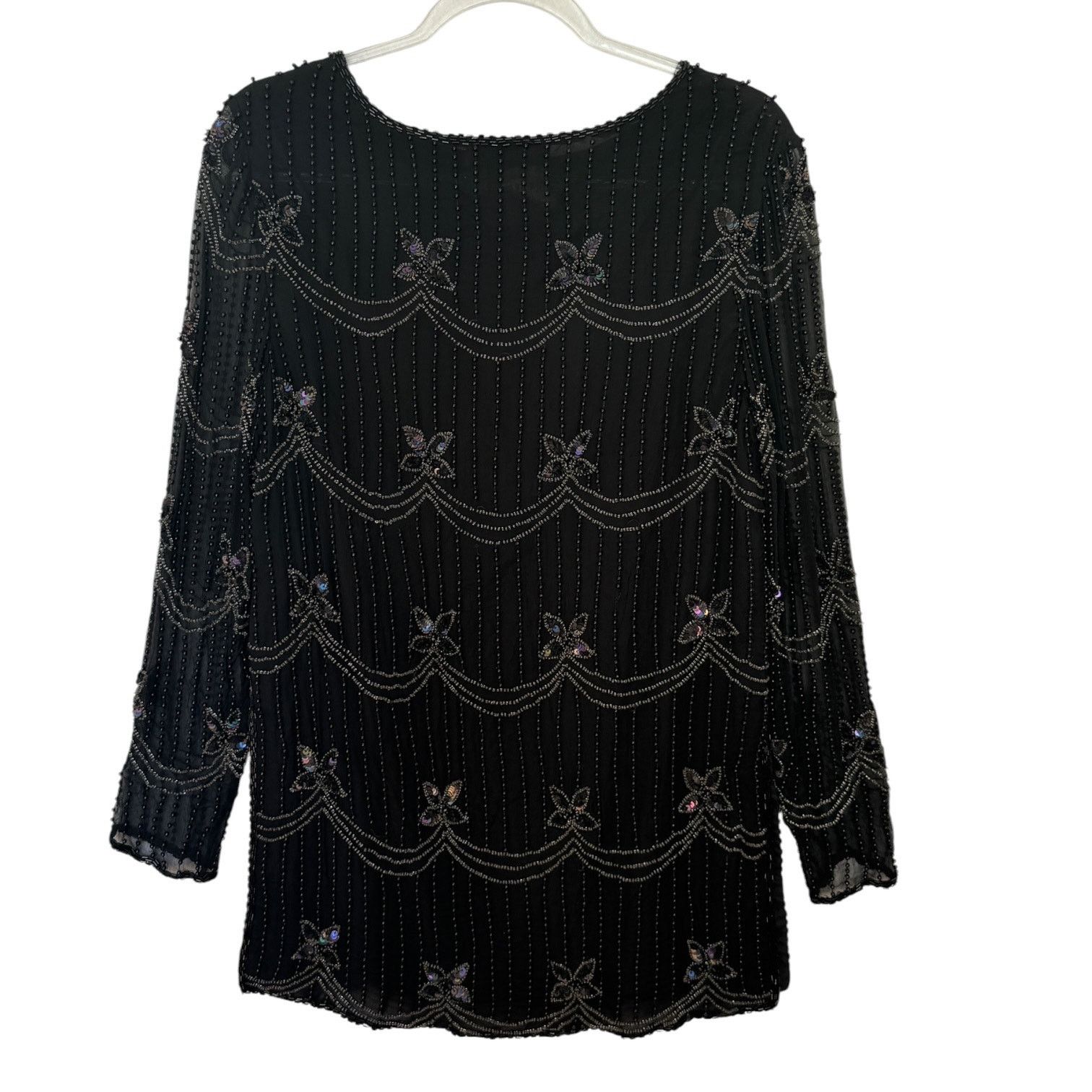 Vintage 1990s Papell Boutique Silk Beaded Sequin Top Black S/M Size S / US 4 / IT 40 - 4 Thumbnail