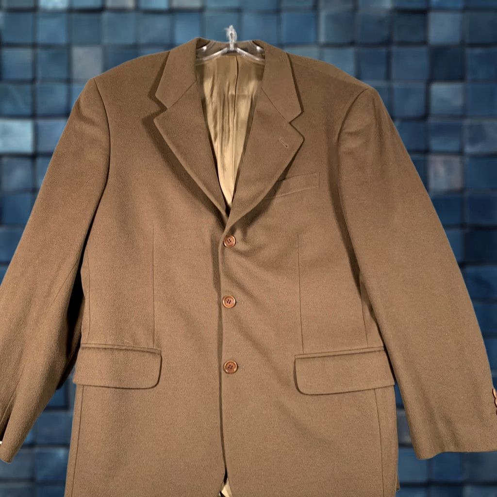 Vintage Bianchi Suit Jacket Mens 48 Brown Wool Cashmere 3 Button Blazer Made Italy Size 48R - 1 Thumbnail
