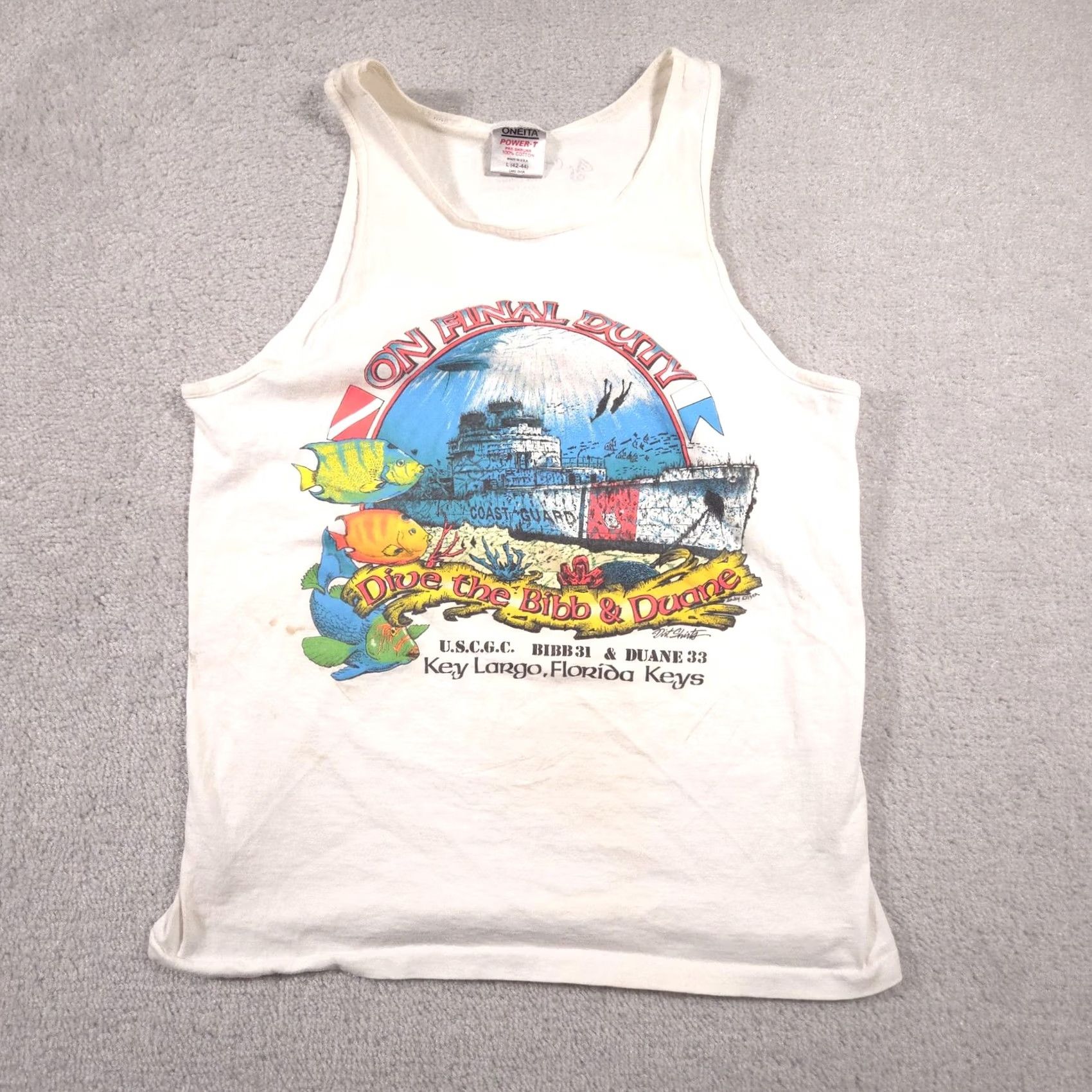 Vintage VINTAGE Dive the Bibb & Duane Shirt Mens Large White Florida Keys Tank 90s Size US L / EU 52-54 / 3 - 2 Thumbnail