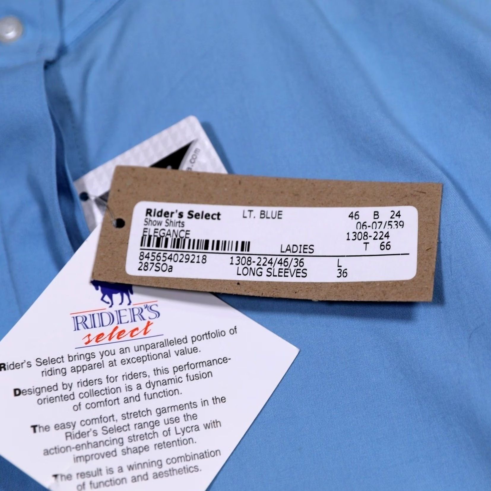 Vintage Riders Select Show Shirt LT Blue Ladies Long Sleeve Mandarin Collar Button-Up Dress Shirt Women M/Med? Size M / US 6-8 / IT 42-44 - 7 Thumbnail