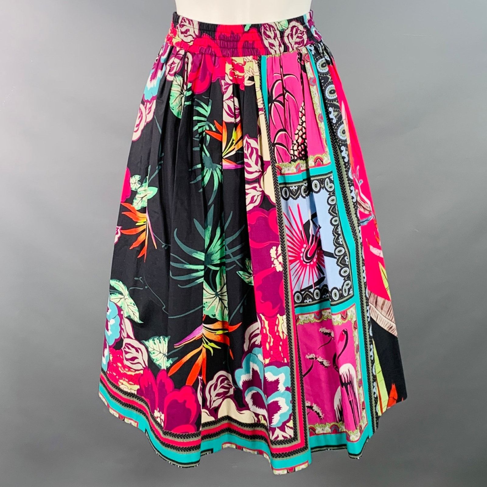 Etro Multi-Color Cotton Florals Elastic Waistband Midi Skirt Size 30" / US 8 / IT 44 - 1 Thumbnail