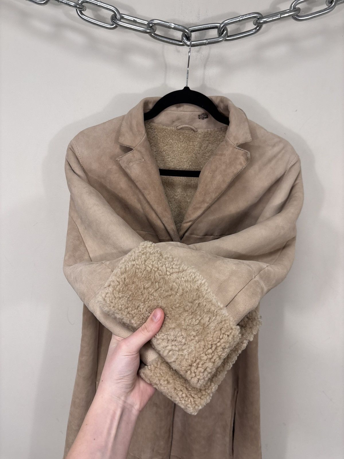 Max Mara S Max Mara Women’s Beige Sheepskin Shearling Leather Coat Size XL / US 12-14 / IT 48-50 - 9 Thumbnail