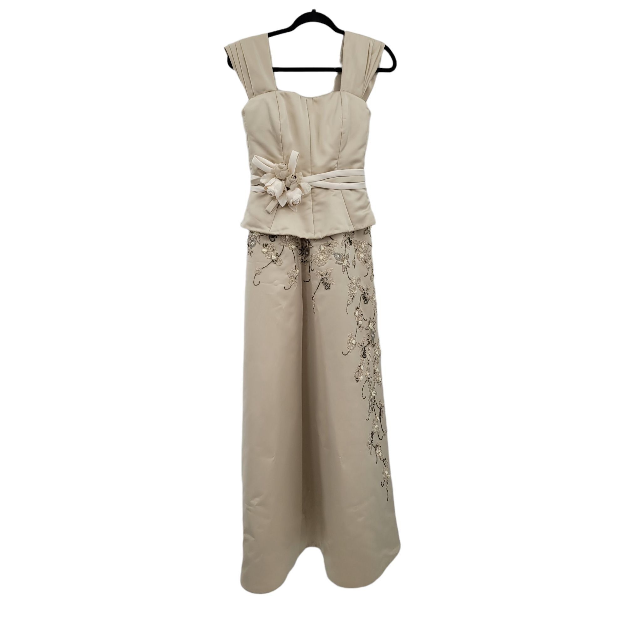 Vintage Vtg San Carlin Dress Formal Gown Sz 6 Champaign 3D Floral Be Size M / US 6-8 / IT 42-44 - 6 Thumbnail