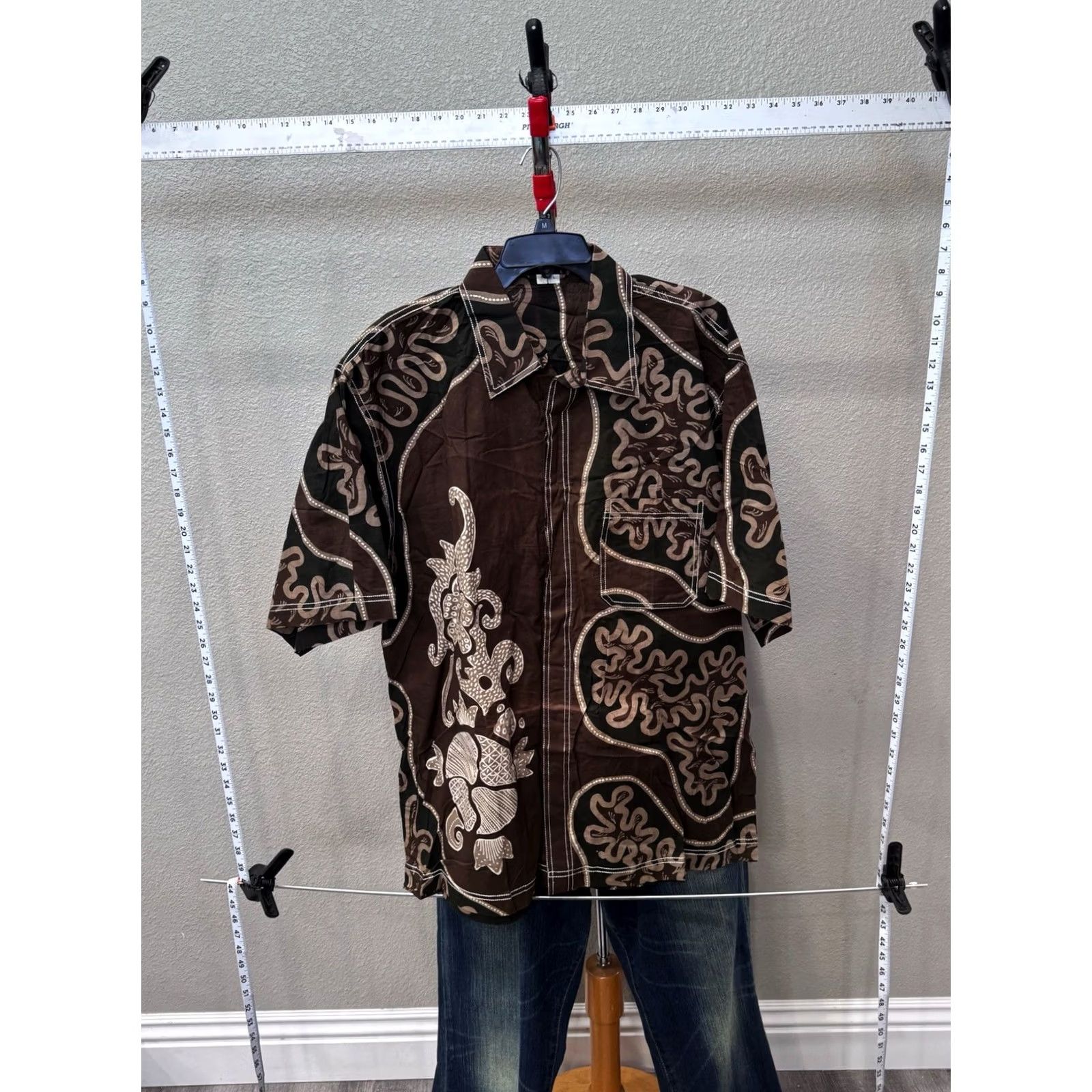 Vintage Custom Tribal Shirt Mens 2Xlt Floral SHORT SLEEVE BUTTON Length Tall Size US XXL / EU 58 / 5 - 3 Thumbnail