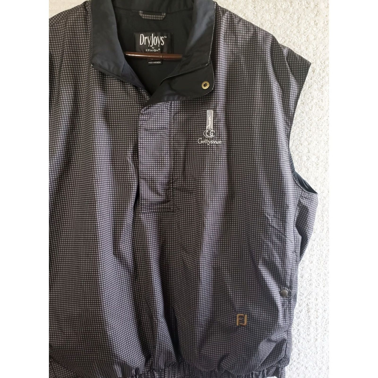 Footjoy FootJoy Dryjoys Mens L Windbreaker Vest Black/Gray Houndstooth Golf Club Snap Collar Vest Size US L / EU 52-54 / 3 - 5 Thumbnail