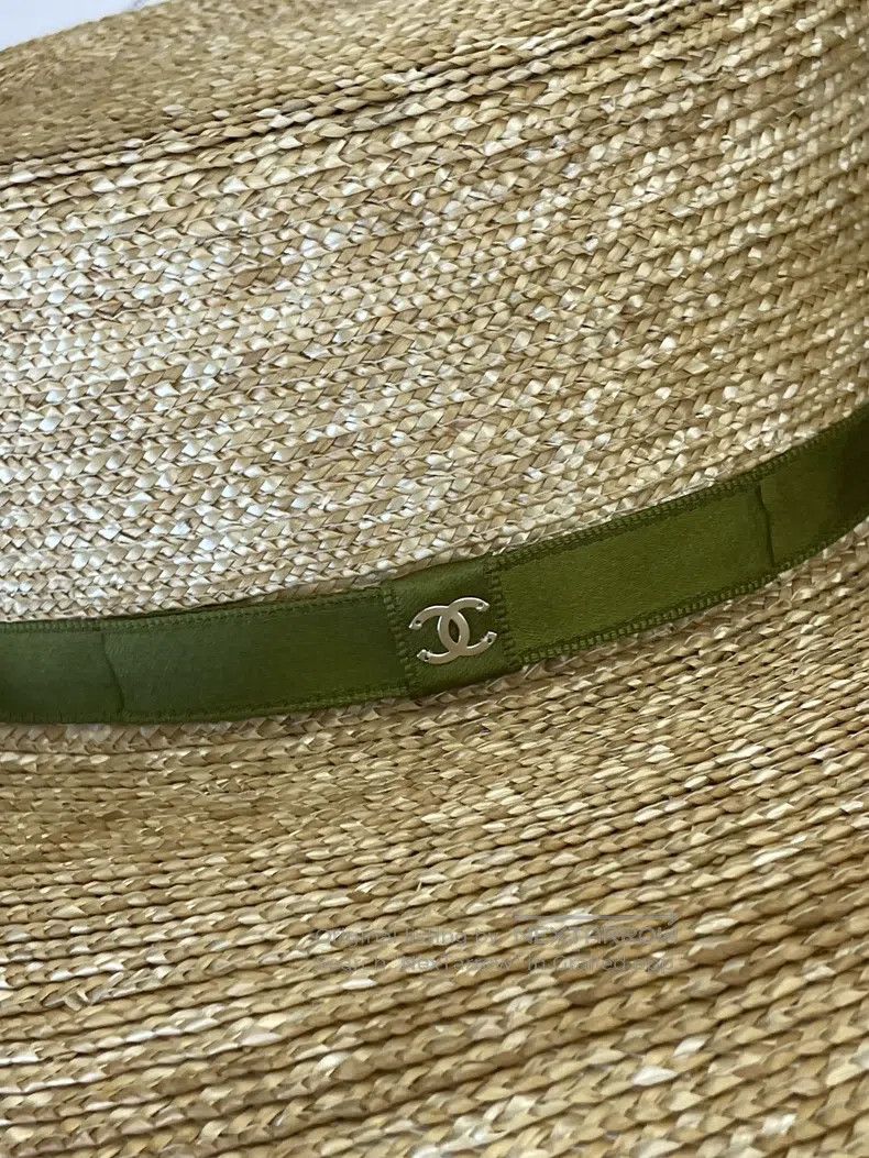 Chanel Chanel Green webbing large wide-brimmed straw hat Size ONE SIZE - 2 Thumbnail