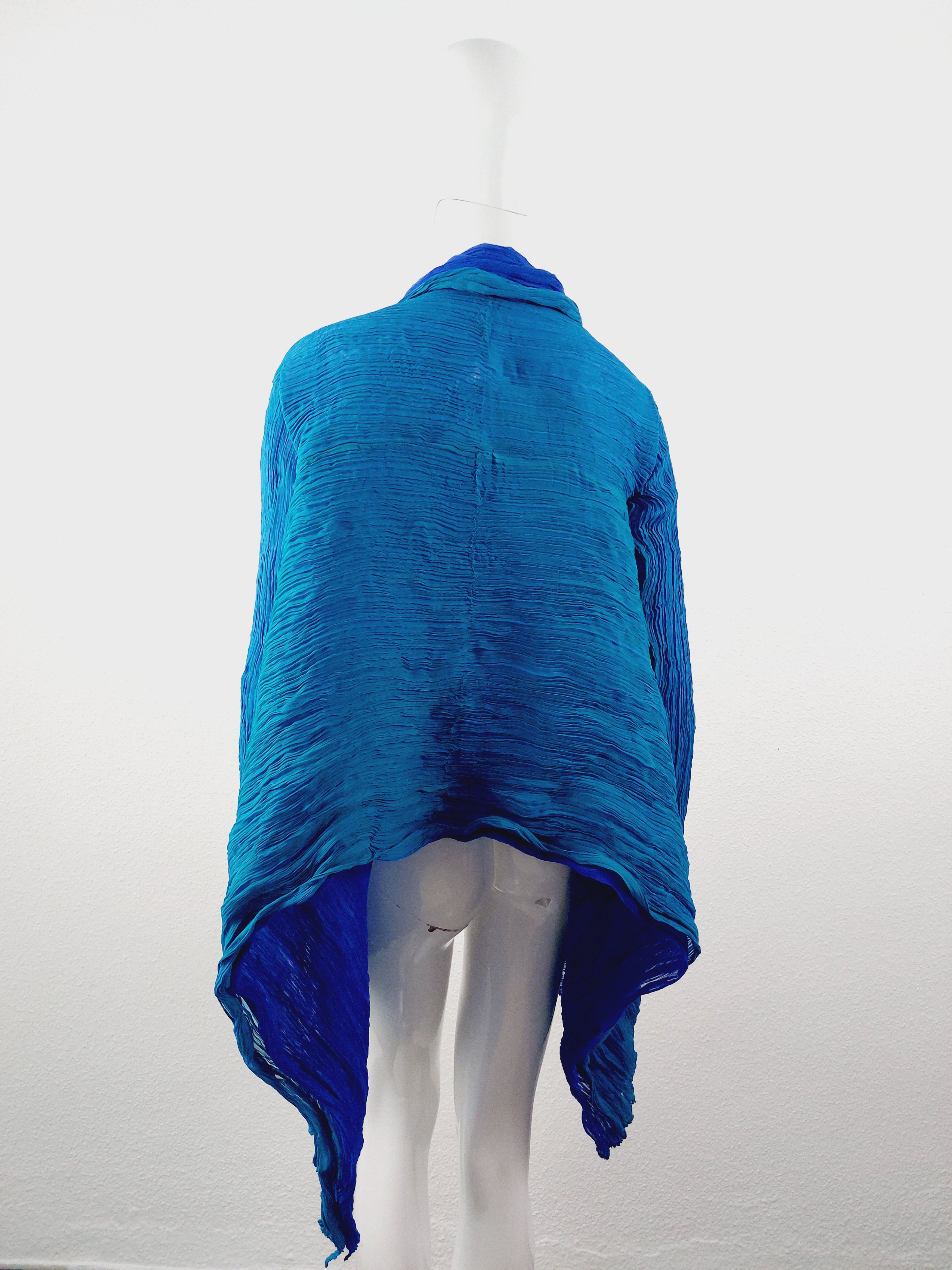 Issey Miyake Issey Miyake Féte Fete Bicolor Blue Turquoise Jacket Blazer Size ONE SIZE - 12 Thumbnail