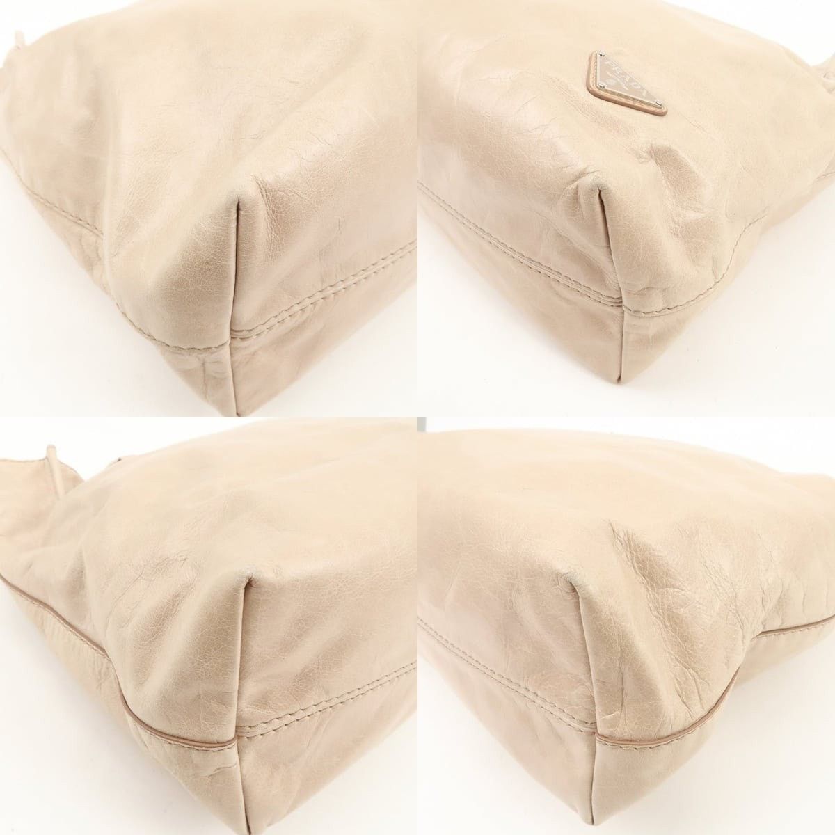 Prada Prada Triangle Logo Calfskin Shoulder Bag Beige Size ONE SIZE - 5 Thumbnail
