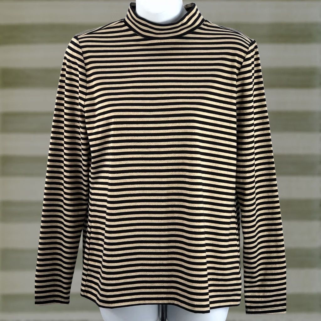 Charter Club Charter Club Turtleneck Top PL Gold Black Stripe Long Sleeve Rayon Knit Size L / US 10 / IT 46 - 1 Thumbnail