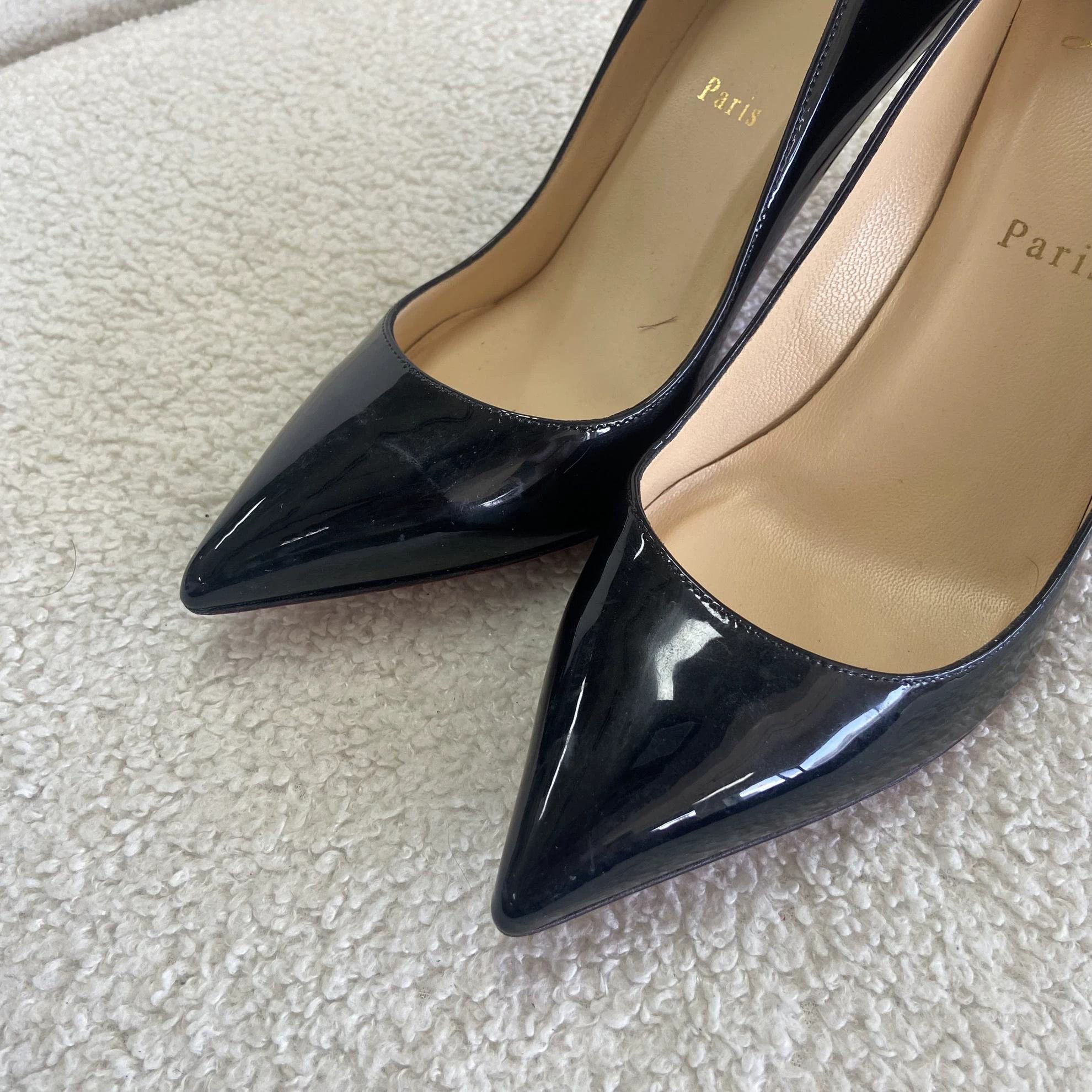 Christian Louboutin CL Black Pointed Toe Red Sole Pumps 37.5 Size US 7 / IT 37 - 5 Thumbnail