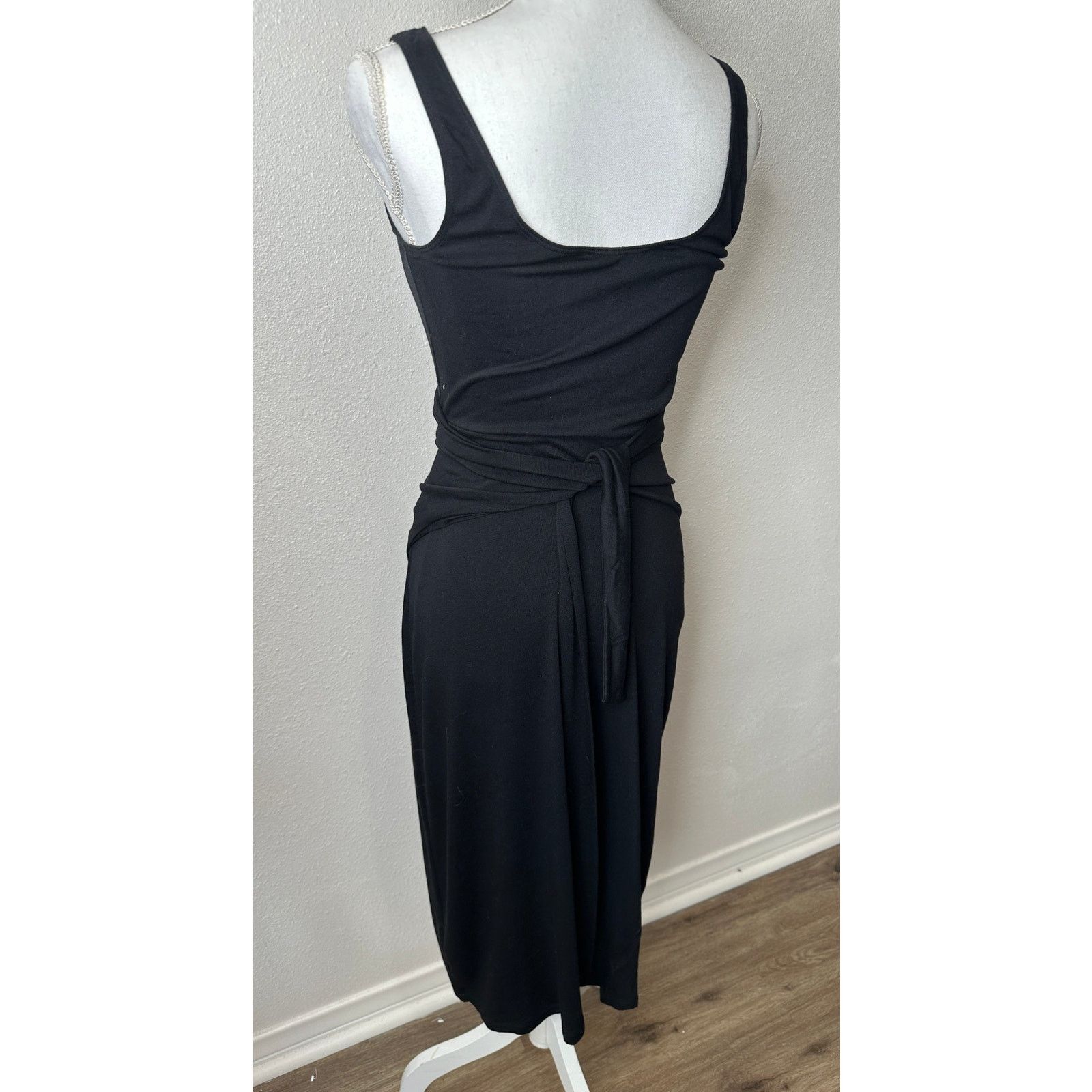 Vince Vince Black Faux Wrap Tank Midi Dress XS Sleeveless Jersey Size XS / US 0-2 / IT 36-38 - 2 Thumbnail