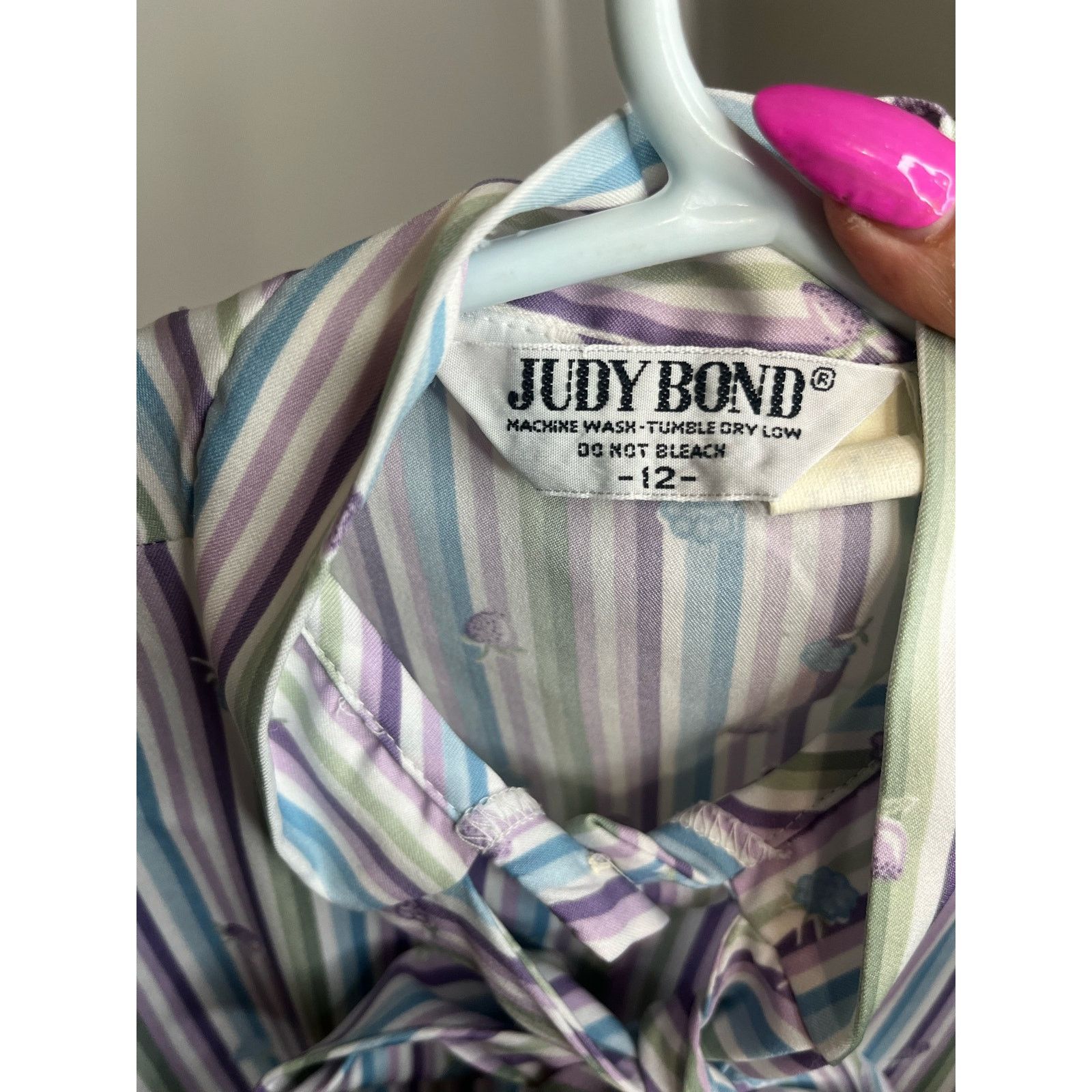 Vintage Vintage 70s Striped Purple Blue Top Berry Bow Blouse Large Size L / US 10 / IT 46 - 5 Thumbnail