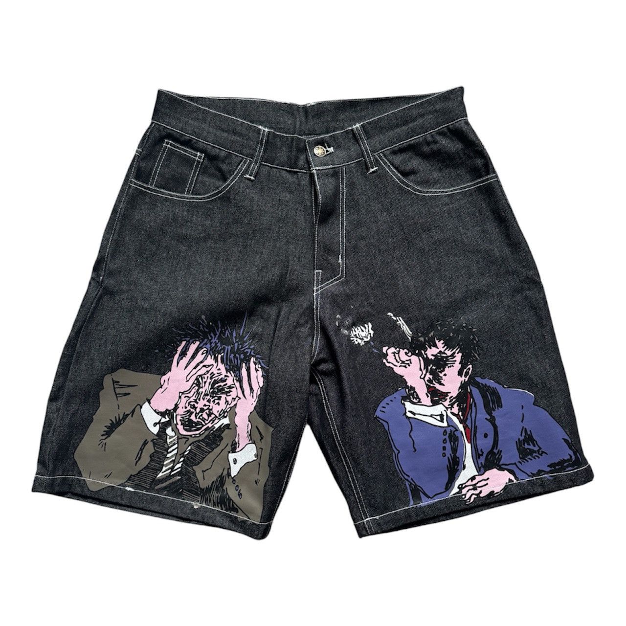 Other Mind Liquid ‘Sorted Out’ Black Denim Shorts Size US 34 / EU 50 - 1 Thumbnail