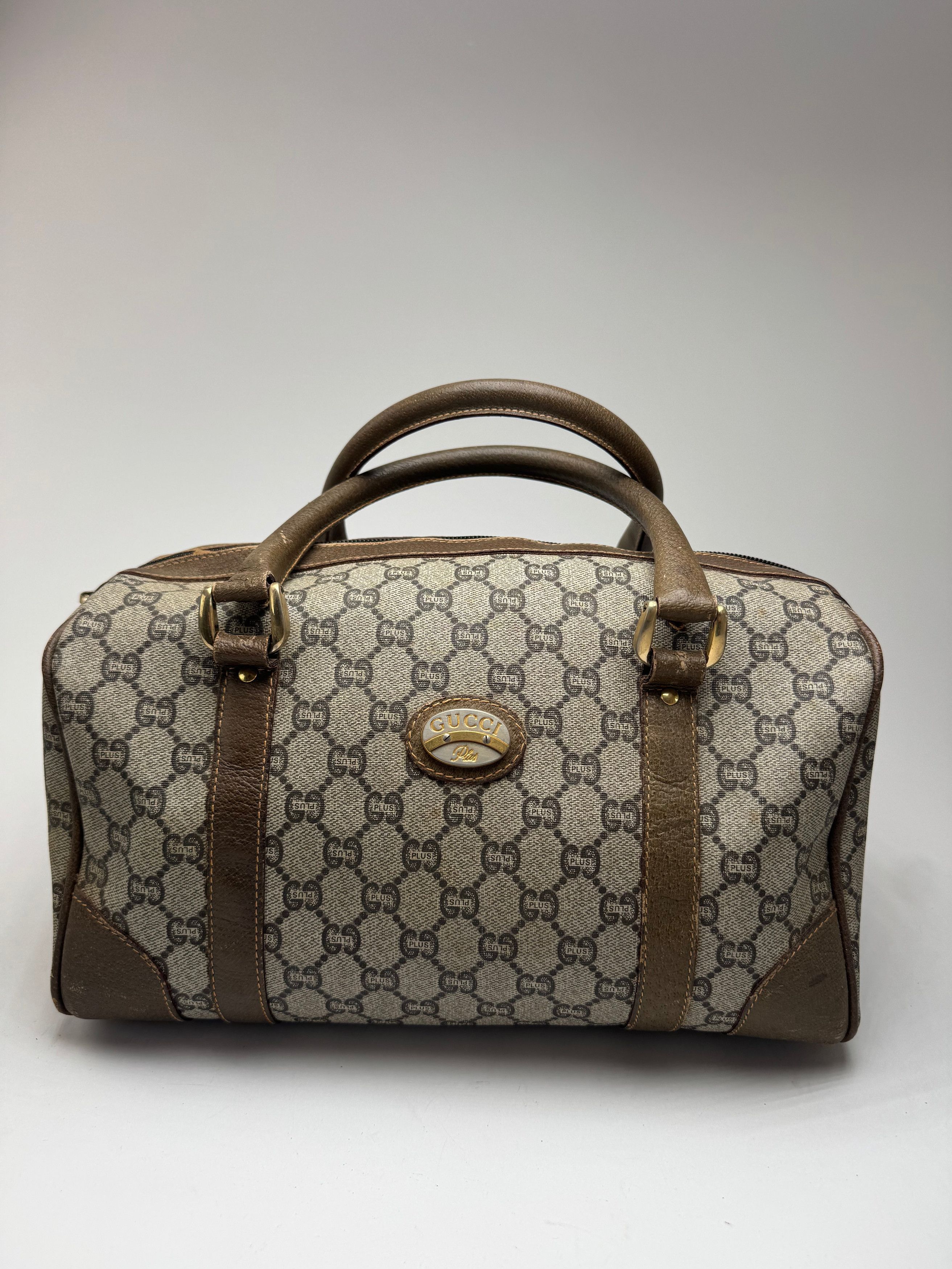 Gucci Vintage Plus Monogram Leather mini Boston Bag brown grey Size ONE SIZE - 1 Thumbnail
