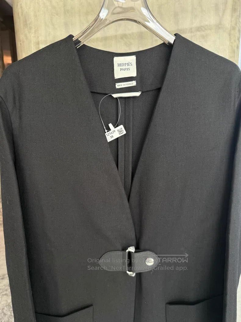 Hermes Hermes Black leather jacket, with suede buttons, linen and Size XS / US 0-2 / IT 36-38 - 3 Thumbnail