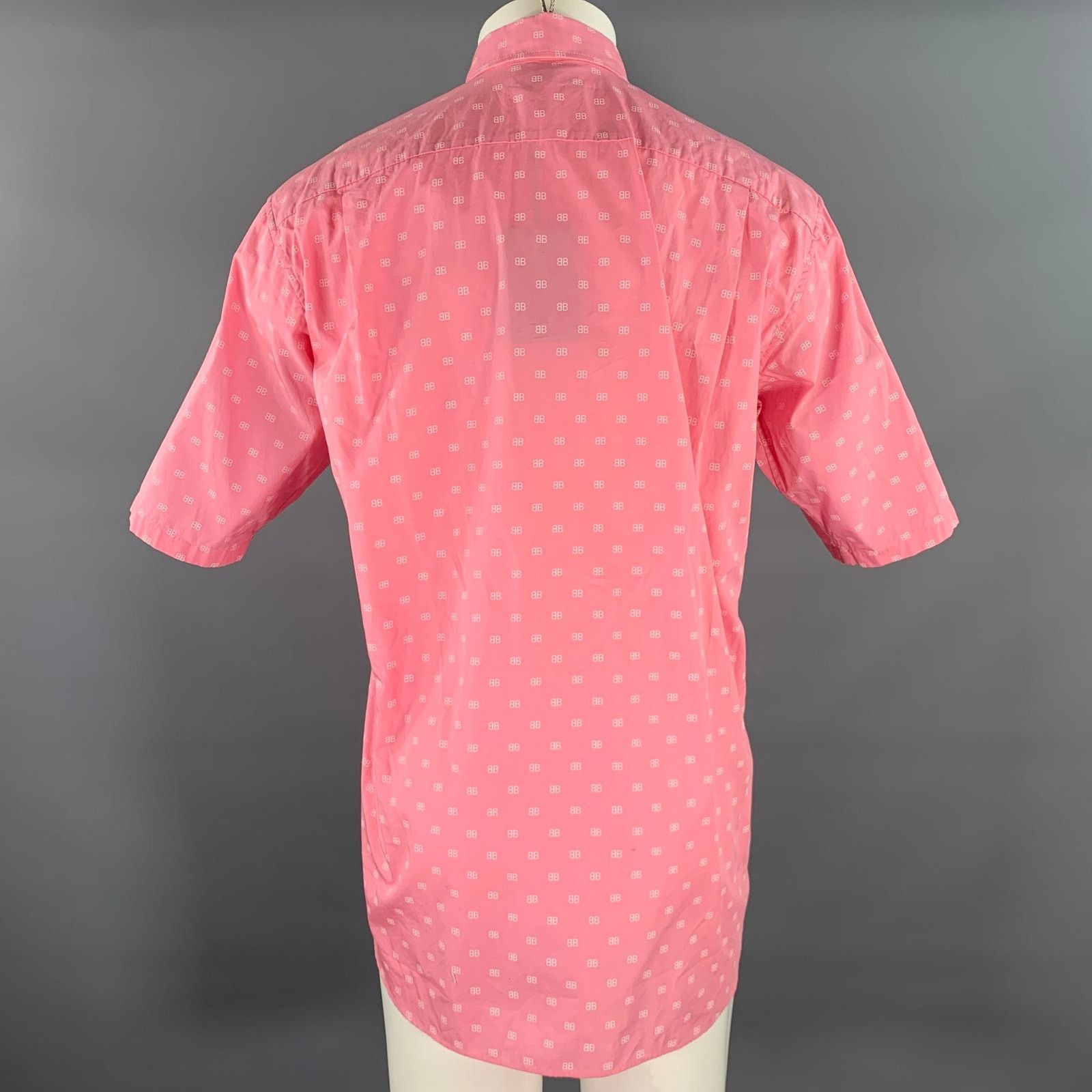 Balenciaga BALENCIAGA Size XS Pink White Monogram Cotton S/S Shirt Size US XS / EU 42 / 0 - 4 Thumbnail