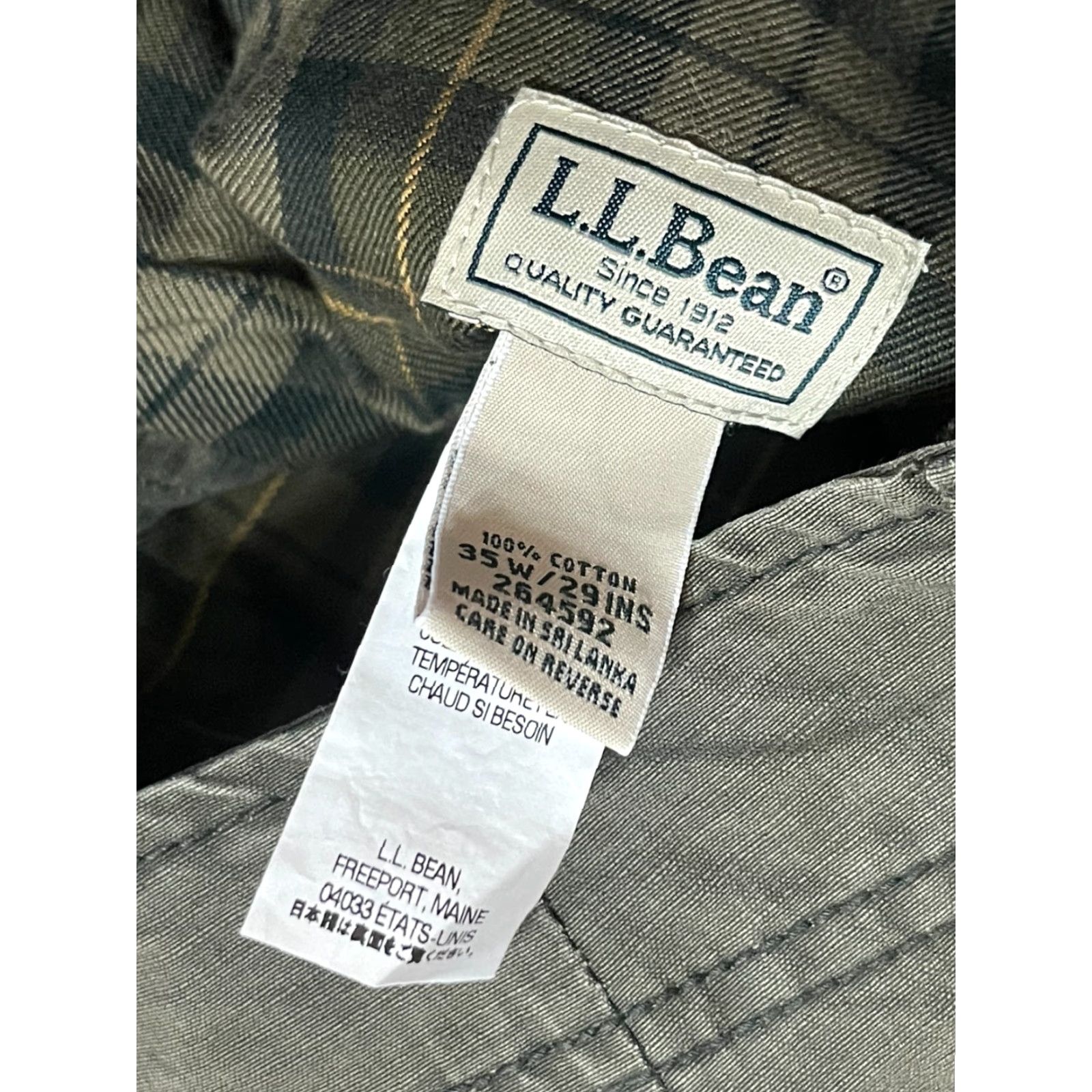 Vintage L.L. Bean Pants Men's 35x29 Green Lined Cargo Pockets Cotton Regular Straight Flat Front Size US 35 - 4 Thumbnail