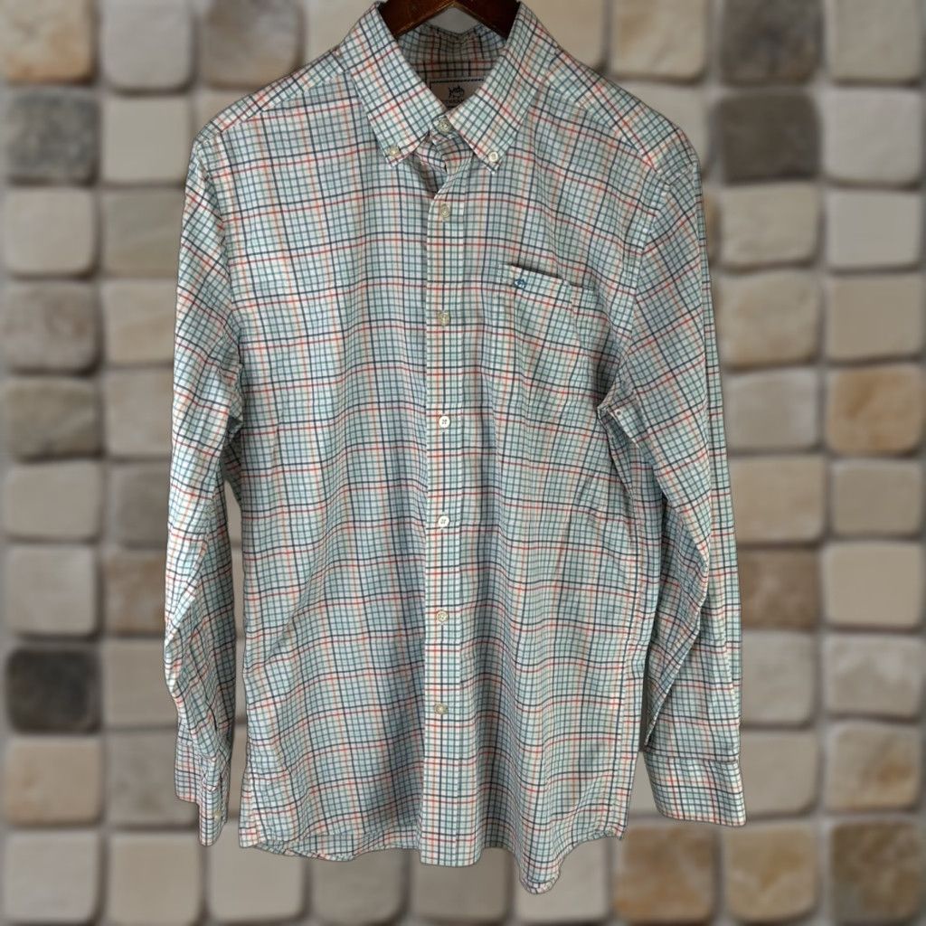 Southern Tide Southern Tide Intercoastal Shirt Mens Medium Blue Orange Plaid Performance 9136 Size US M / EU 48-50 / 2 - 1 Thumbnail