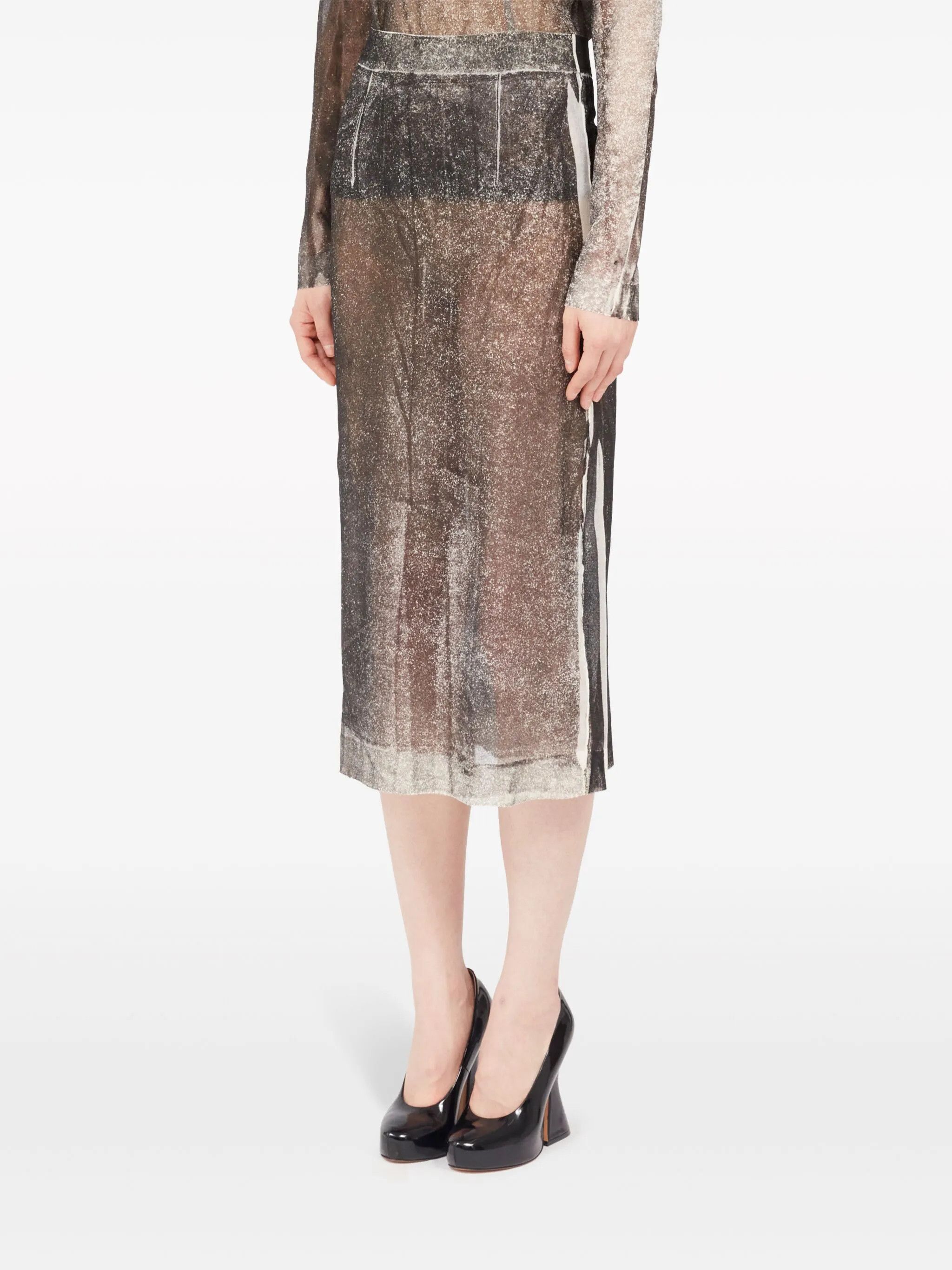 Maison Margiela oc11z1025 Serigraphic-print Silk Skirt in Black/Light Grey Size 27" / US 4 / IT 40 - 4 Thumbnail