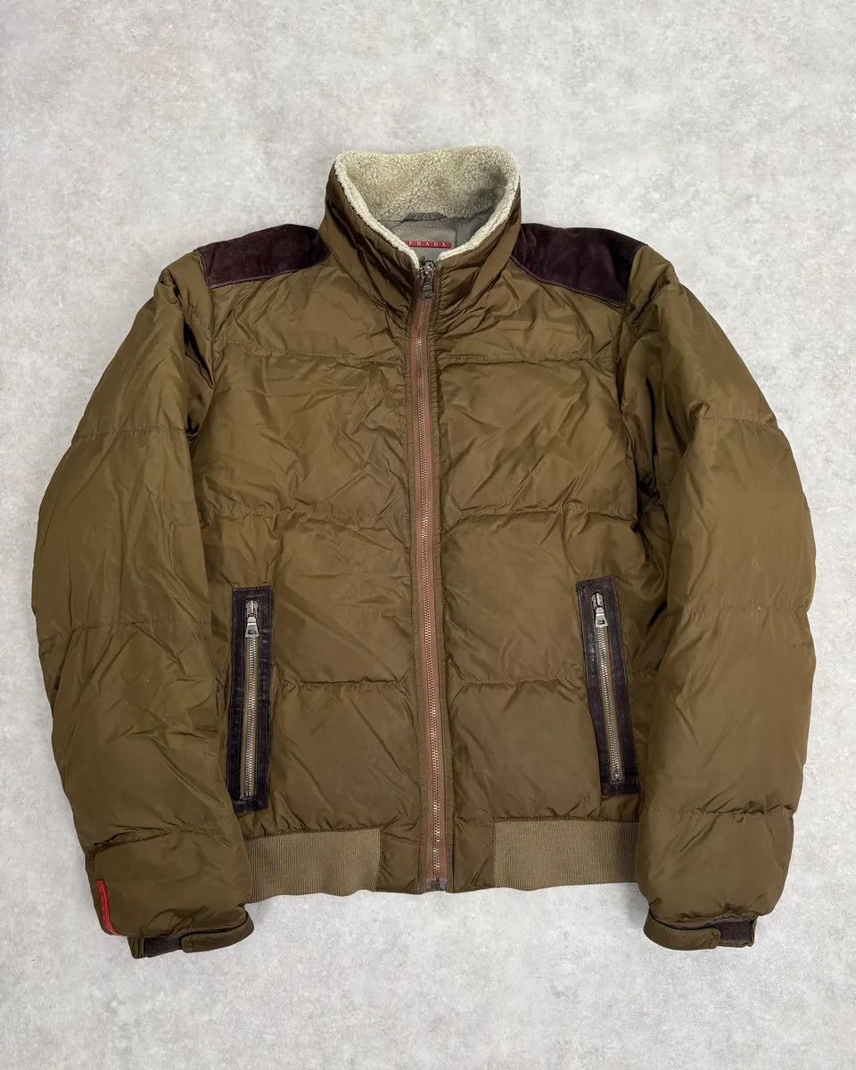 2000s Prada Khaki Nylon Puffer Bomber Jacket