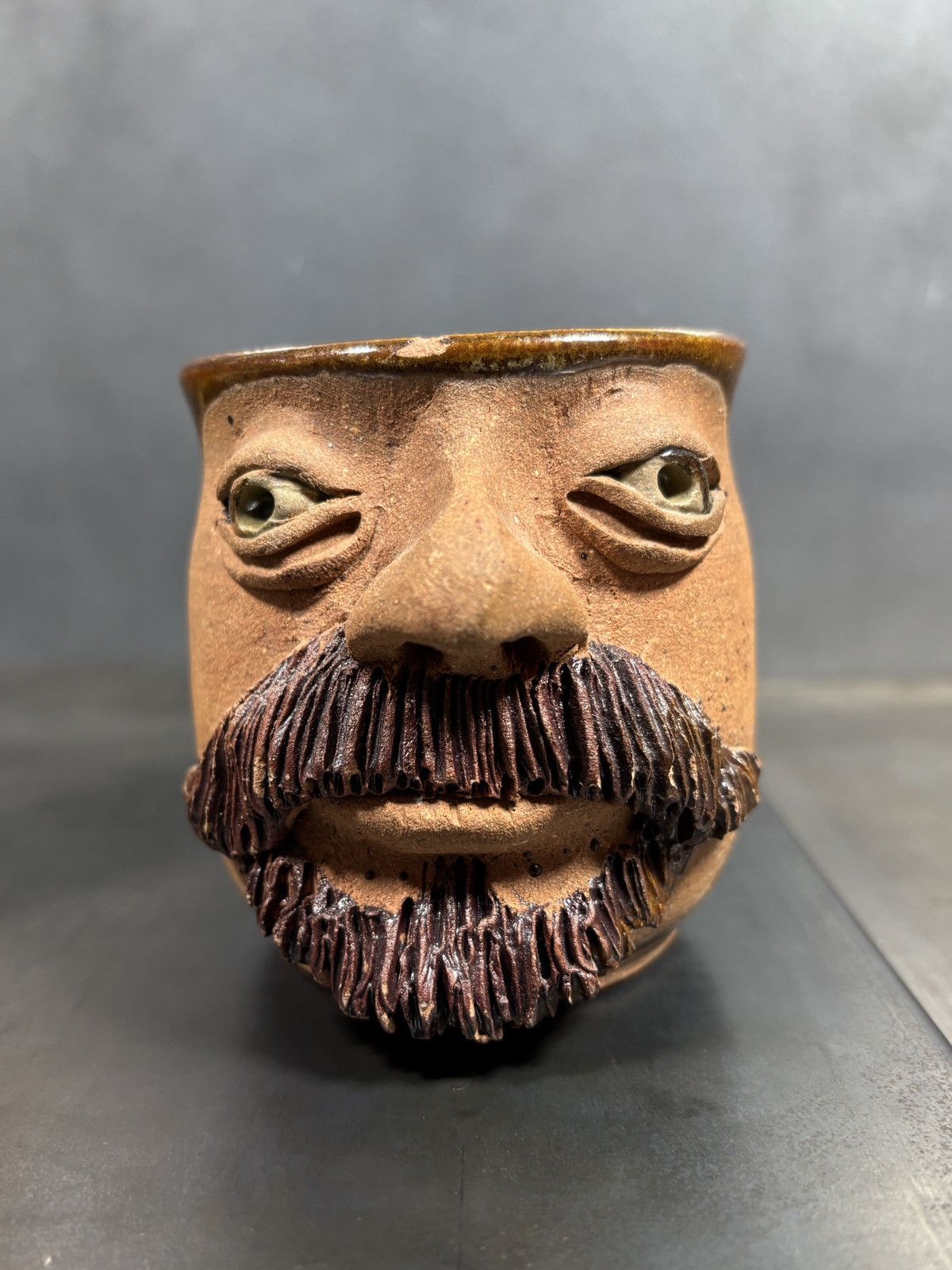 Vintage 1970s Stoneware Mugs Cobalt Pottery Canada Novelty Faces Cup Size ONE SIZE - 6 Thumbnail