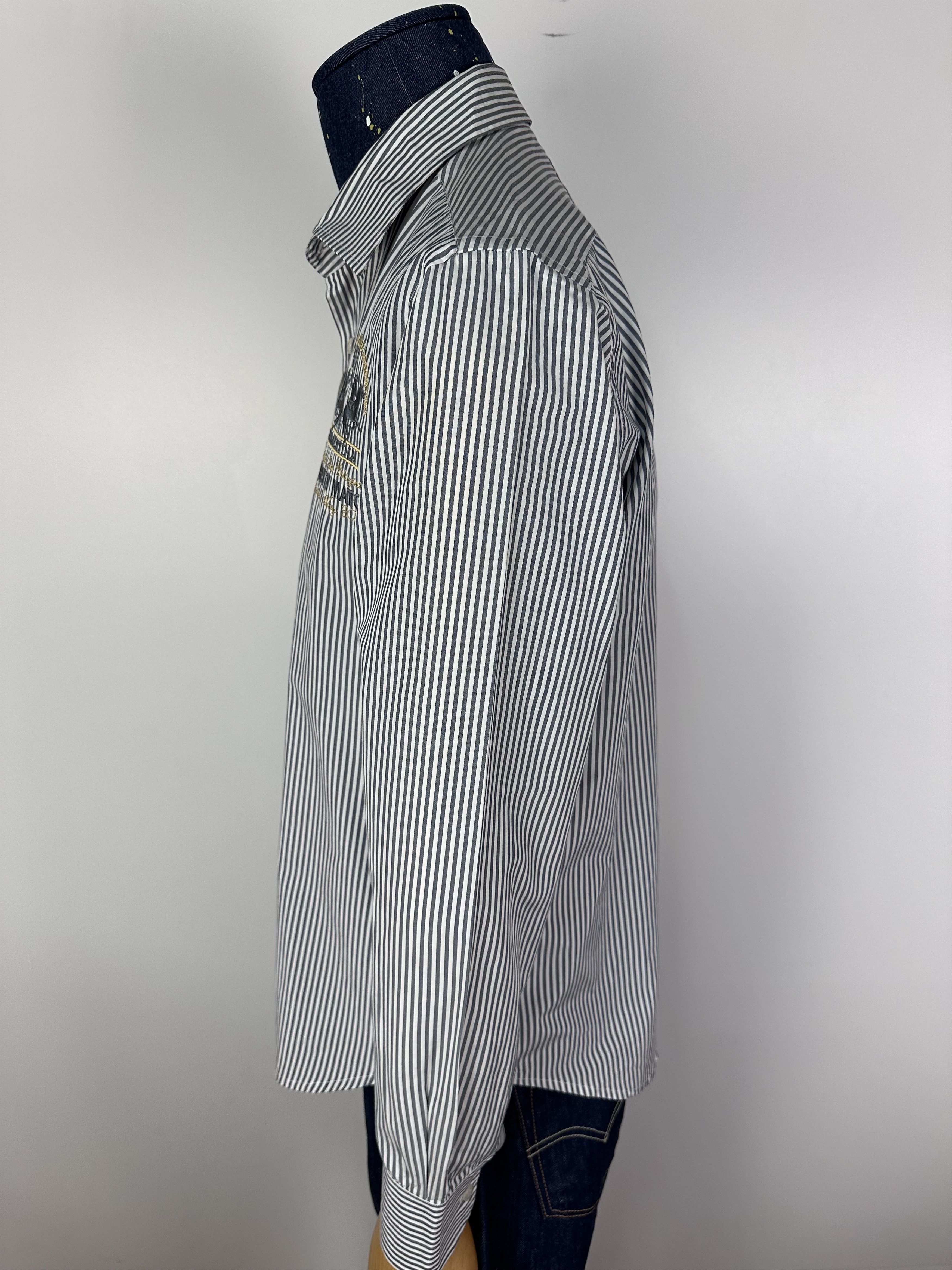 La Martina La MArtina Mens Shirt Gray Stripes Long Sleeves Button Up Size US L / EU 52-54 / 3 - 8 Thumbnail