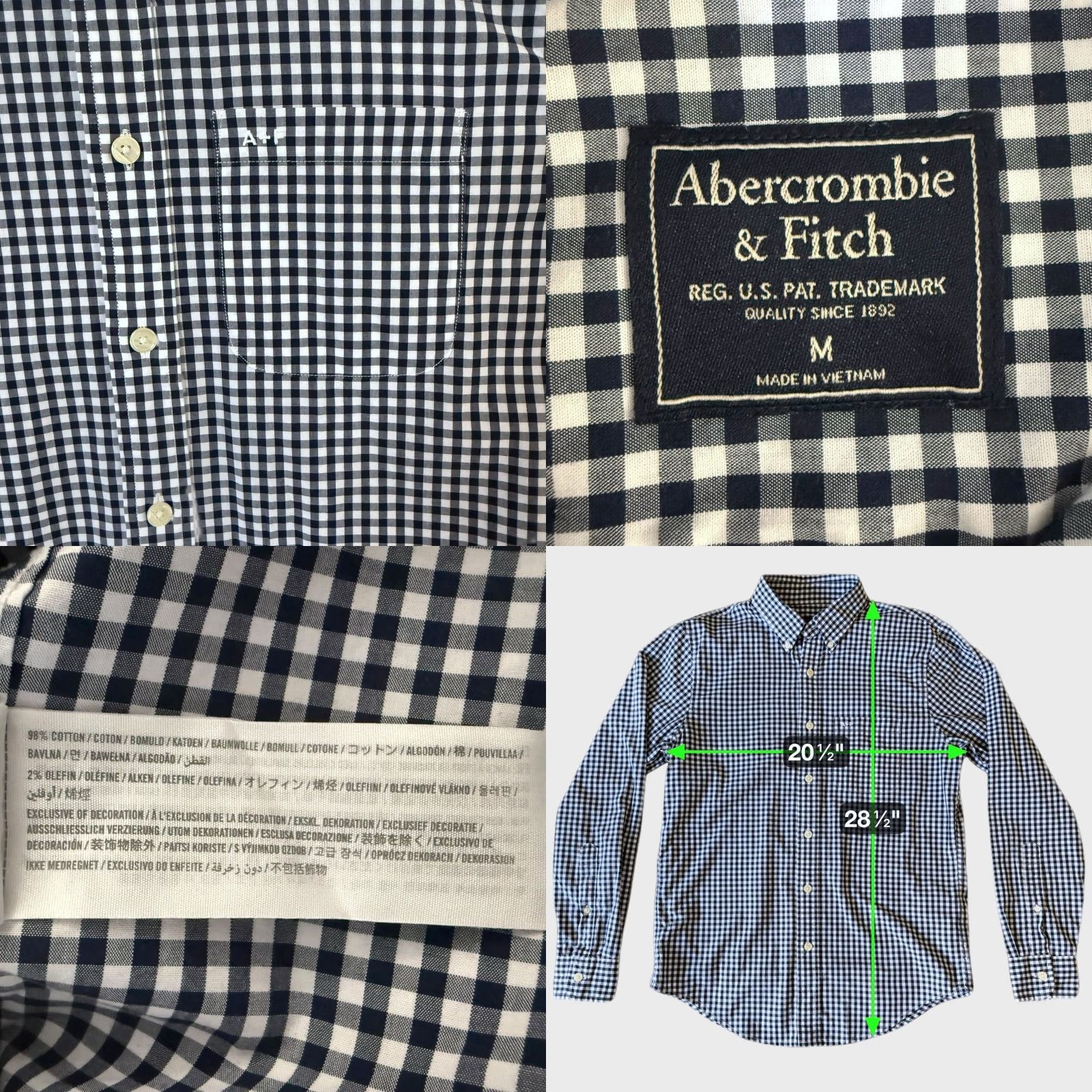 Abercrombie & Fitch Abercrombie & Fitch Gingham Plaid Button-Down Shirt Blue & White Men's M Medium Shirt Size US M / EU 48-50 / 2 - 8 Thumbnail