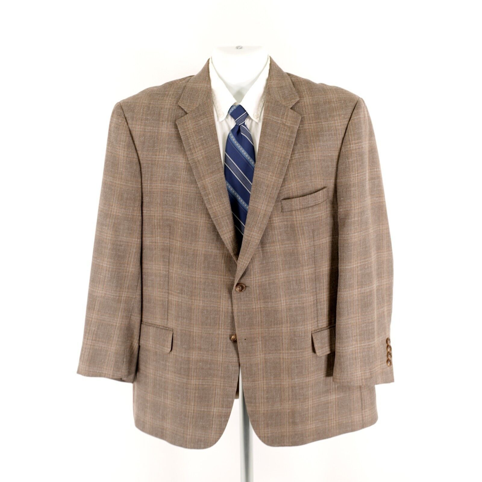 Jos. A. Bank Jos A Bank Signature Wool Silk Linen Tan Plaid 2 Button Spor Size 44R - 4 Thumbnail