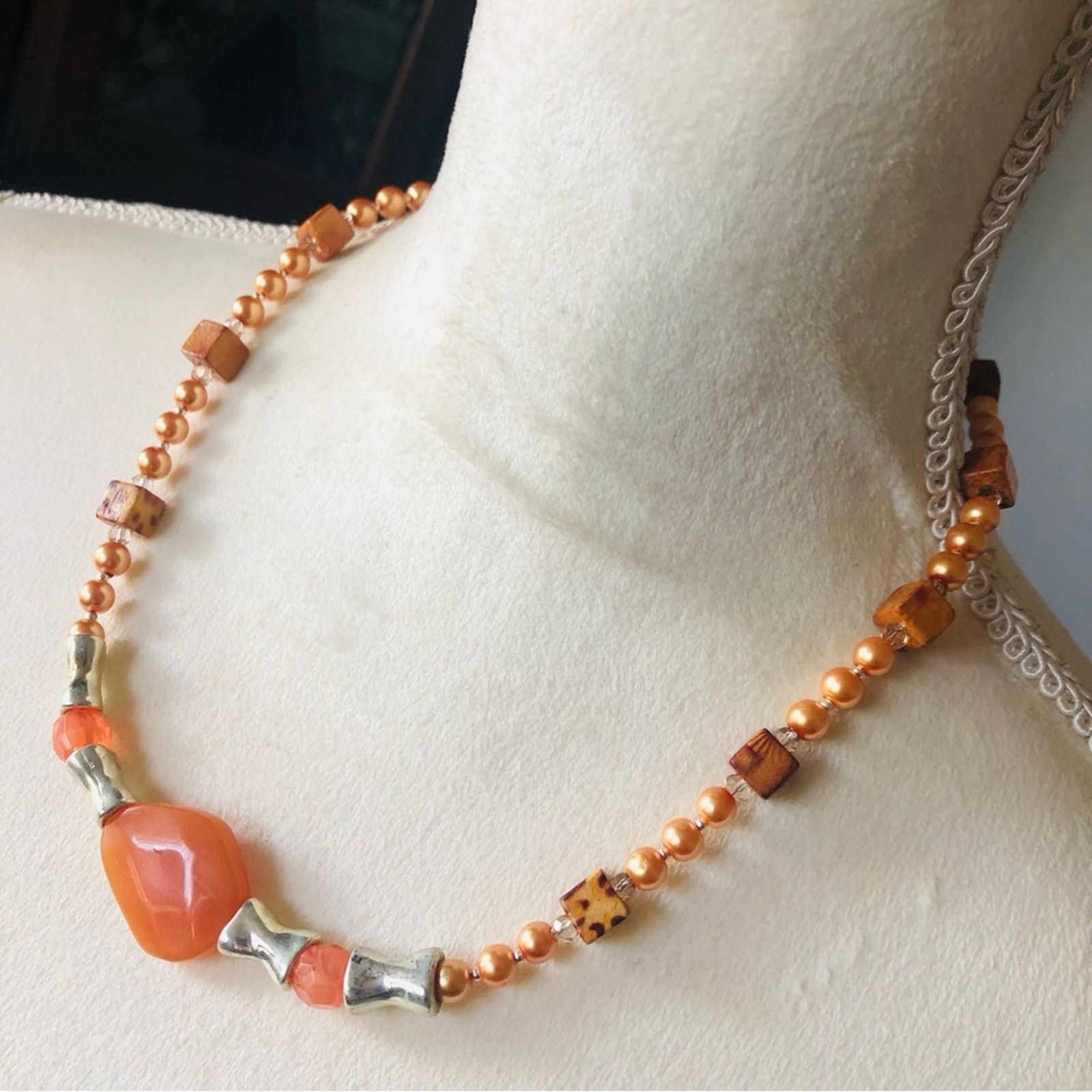 Handmade Handcrafted repurpose mixed material bead Pearl necklac Size ONE SIZE - 4 Thumbnail