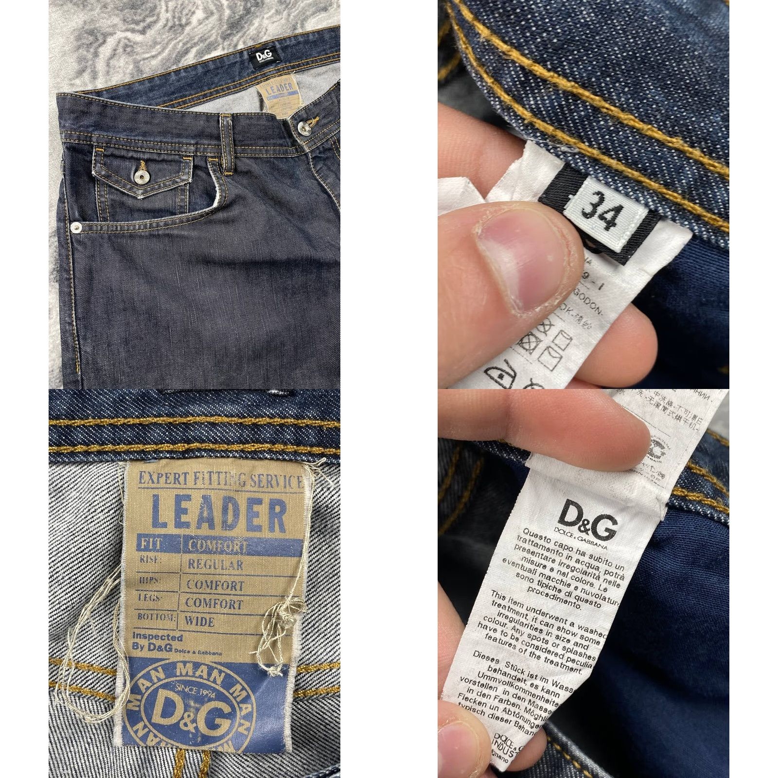 Dolce & Gabbana VINTAGE Dolce&Gabbana Jeans Denim Baggy Buttons 34 Blue Mens 5-Pocket Logo Distressed Straight Rise Mid DG Denim Jeans Size US 34 / EU 50 - 8 Thumbnail