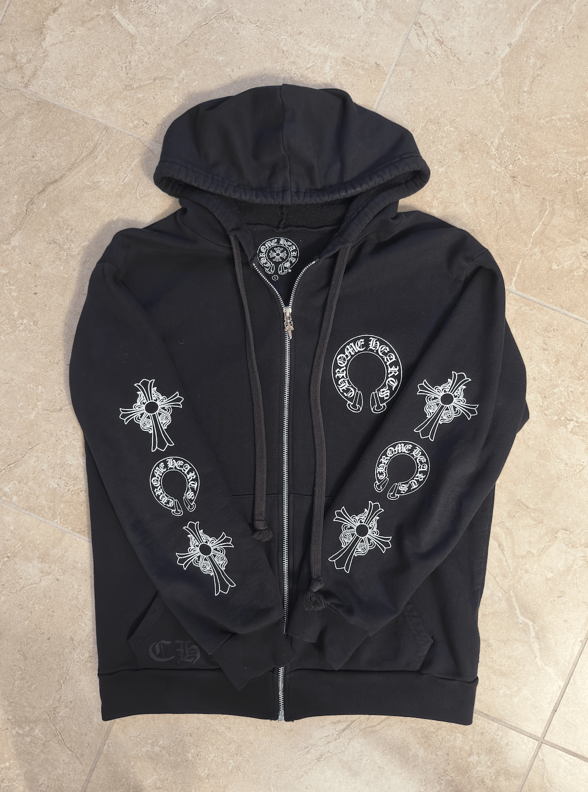 Chrome Hearts Red horseshoe cemetery cross zip up hoodie