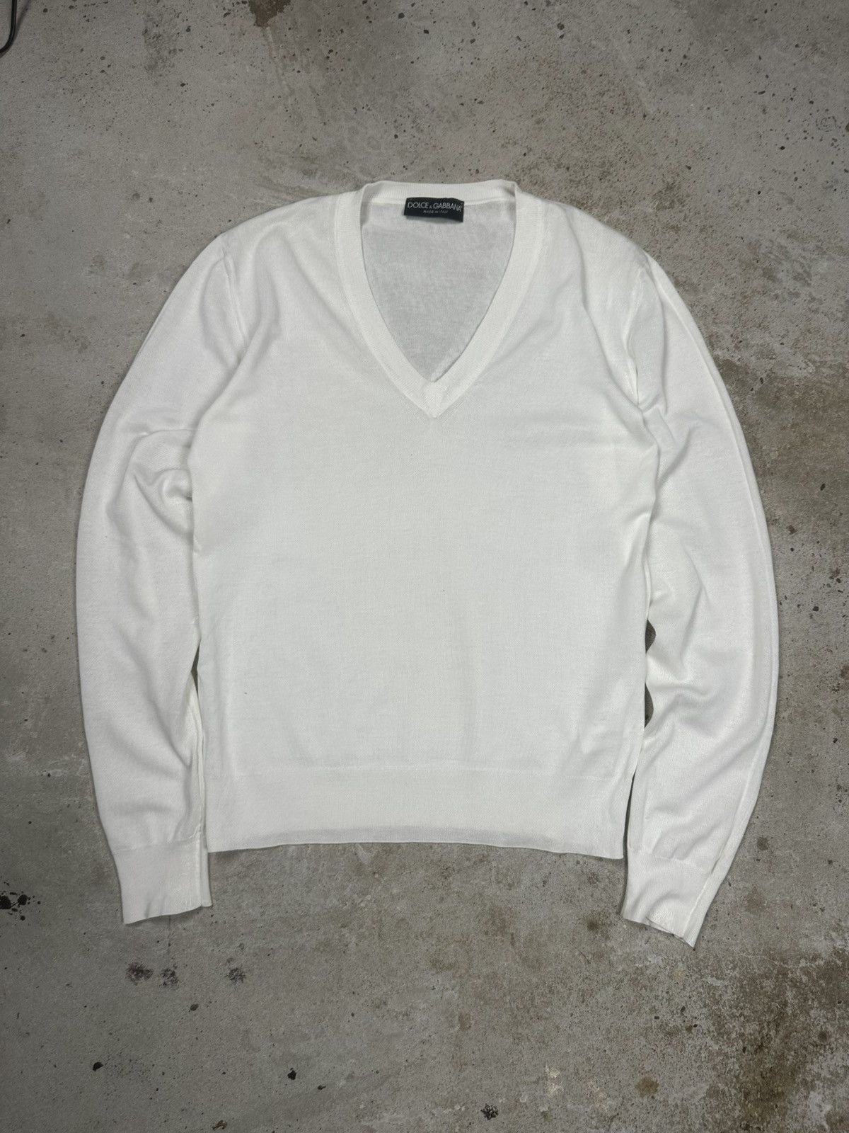 Dolce & Gabbana Dolce & Gabbana White V Neck Sweater Cotton Knit Jumper Size L / US 10 / IT 46 - 1 Thumbnail